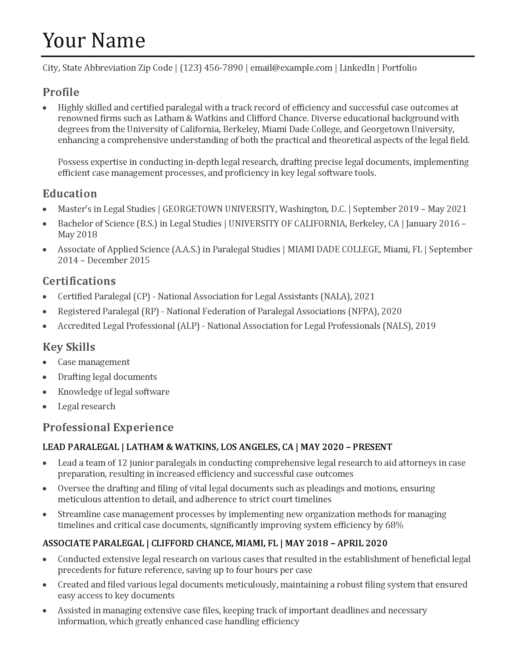 Paralegal Resume Templates and Examples for 2024 - ResumeTemplates.com