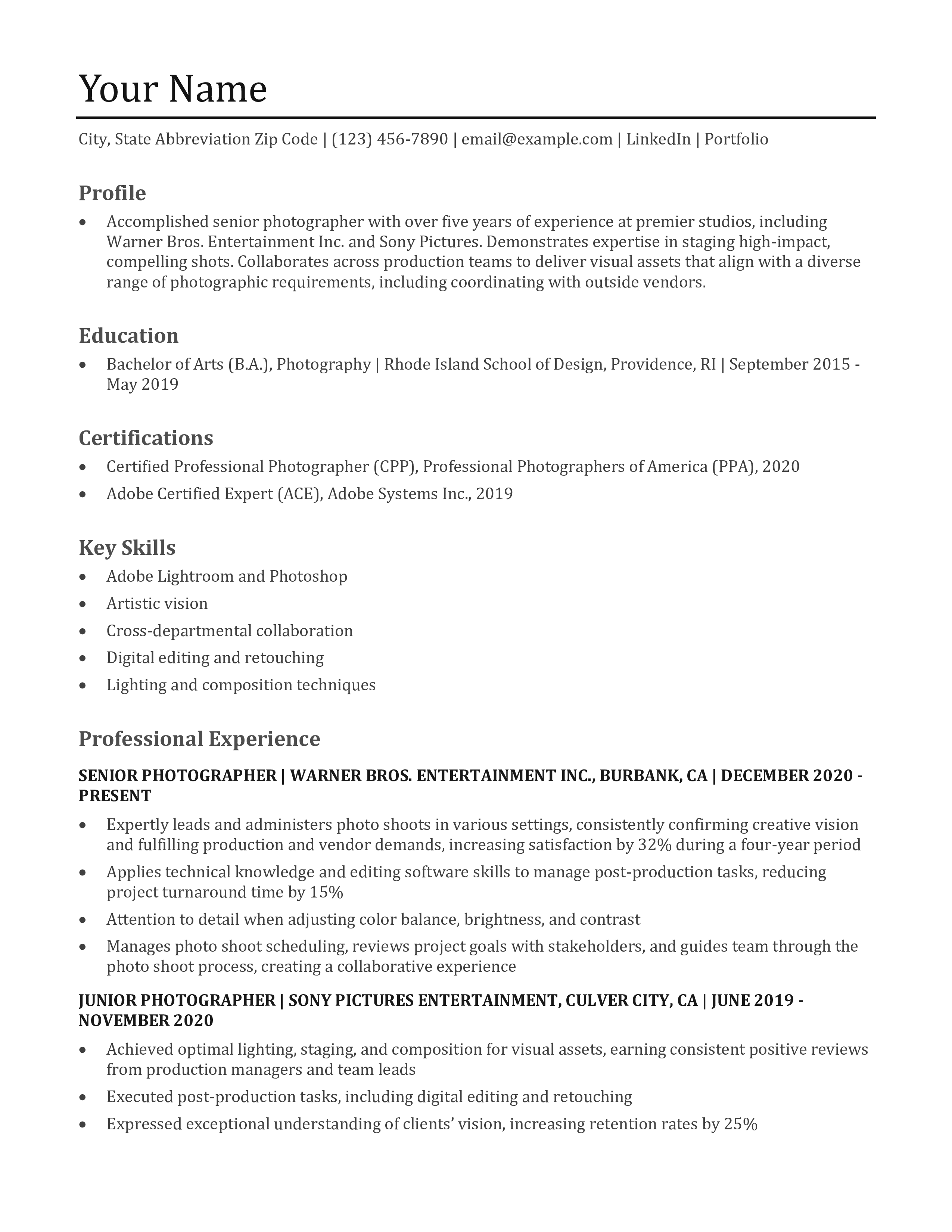 Photographer Resume Examples and Templates for [y]