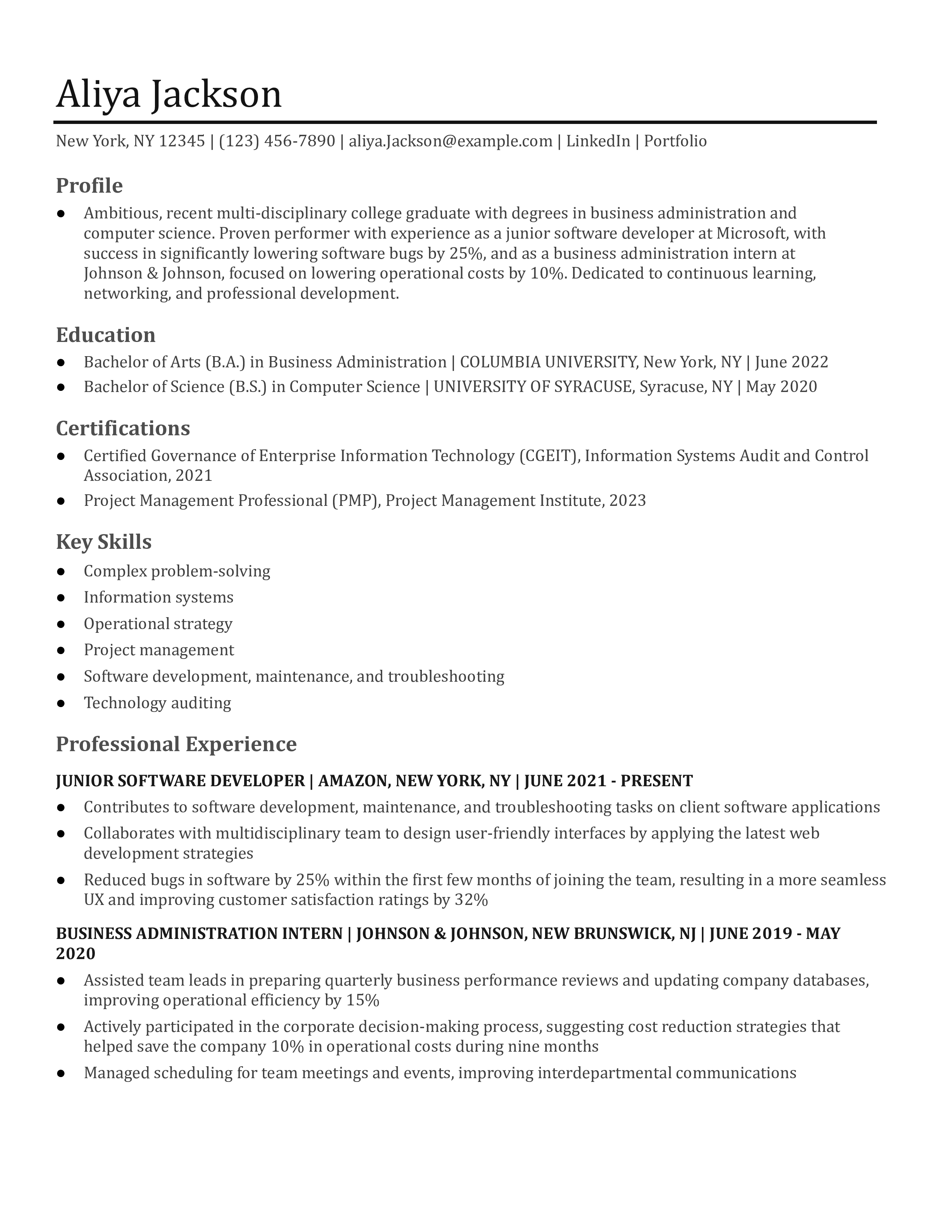 Recent College Graduate Resume Templates and Examples