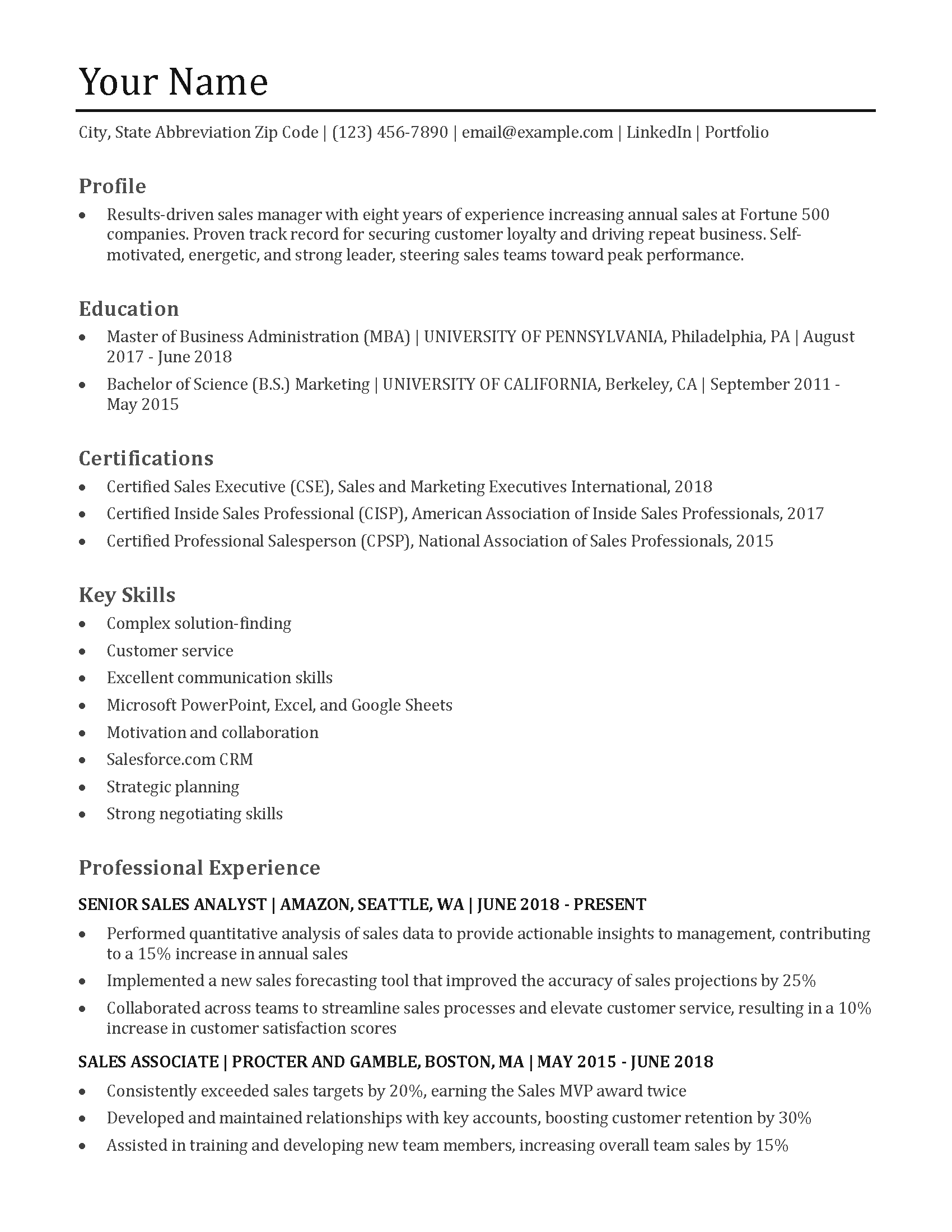 Sales Manager Resume Templates and Examples for 2024 - ResumeTemplates.com