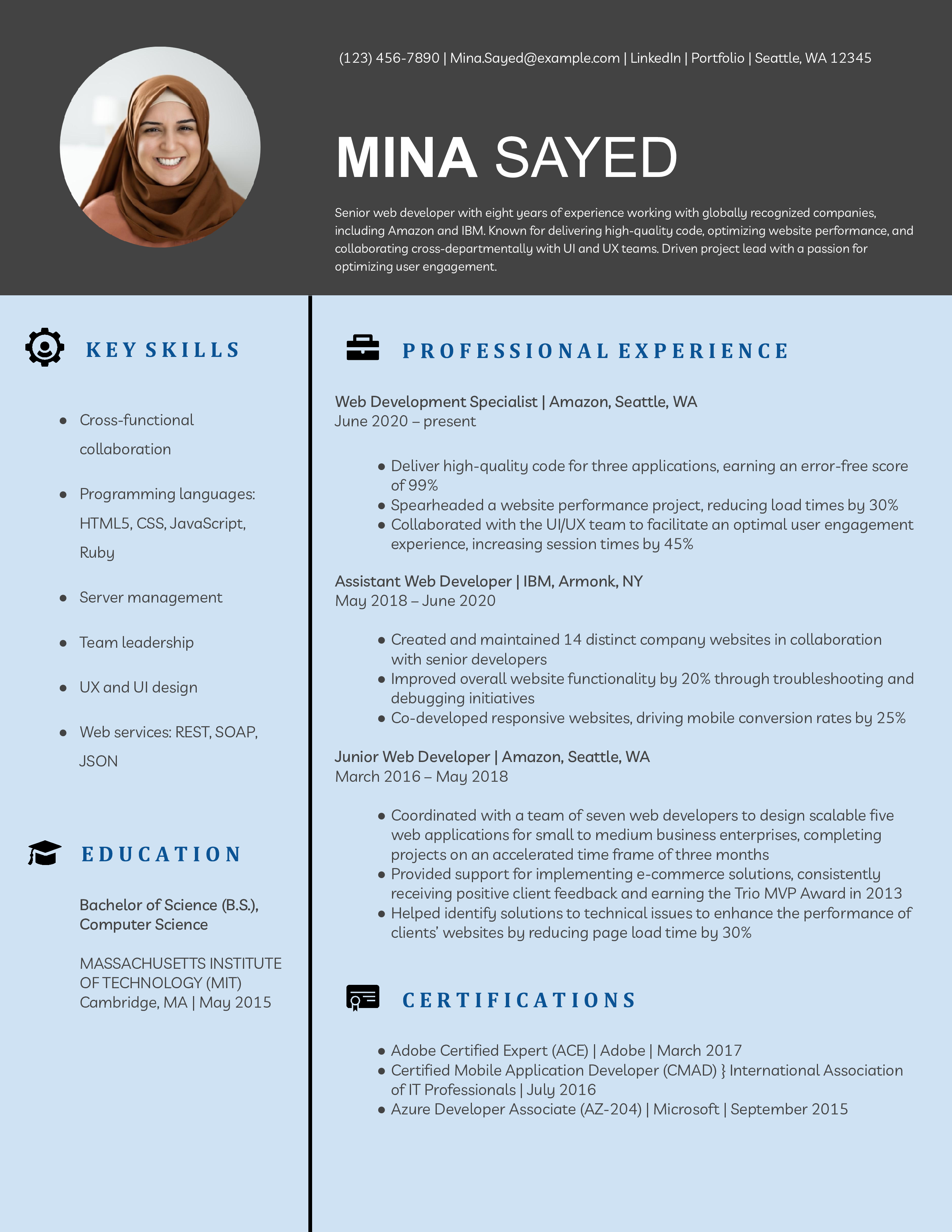 Web Developer Resume Examples and Templates for [y]