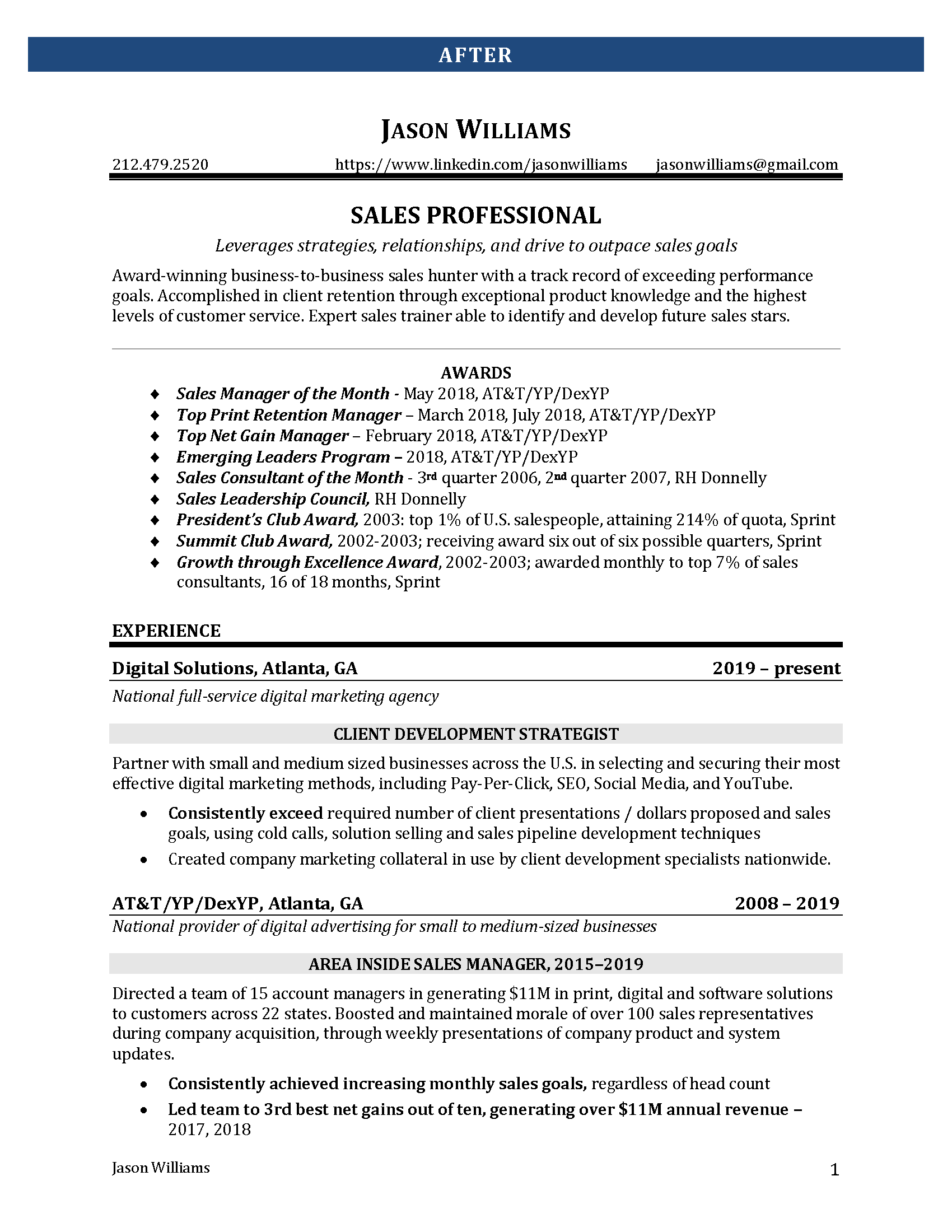 Jason Williams AFTER Resume Page 1