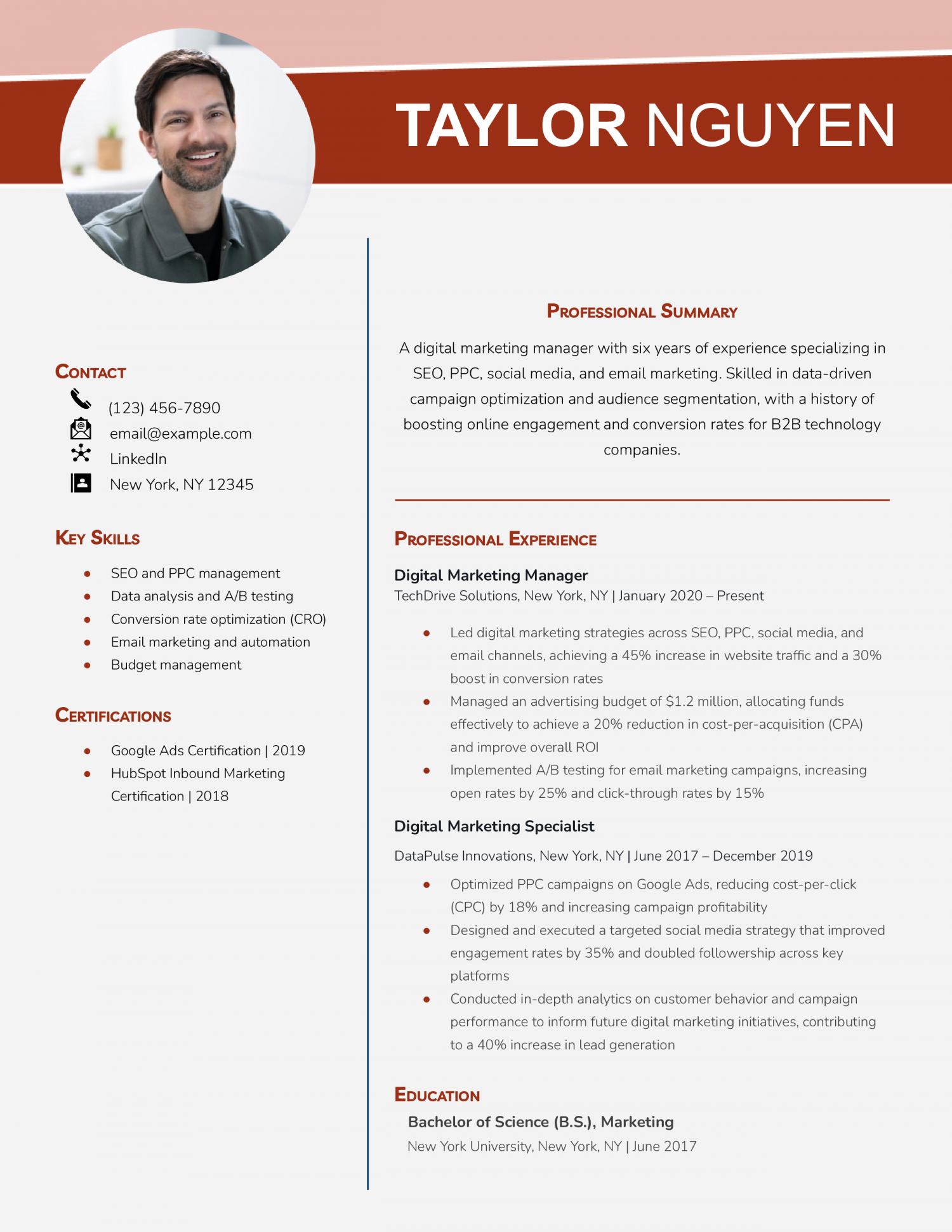Digital Marketing Manager Resume Example