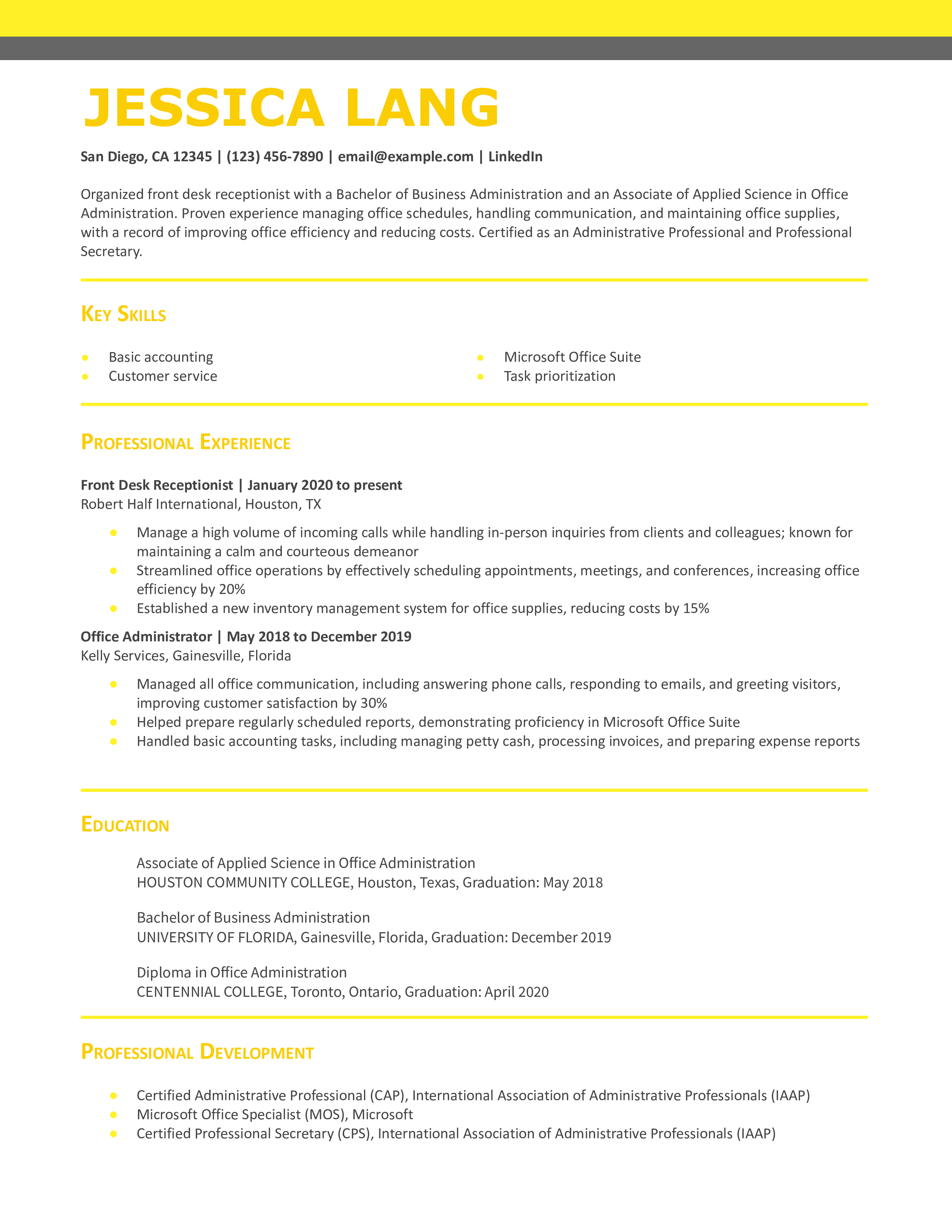 Front Desk Receptionist Resume Examples and Templates for 2024