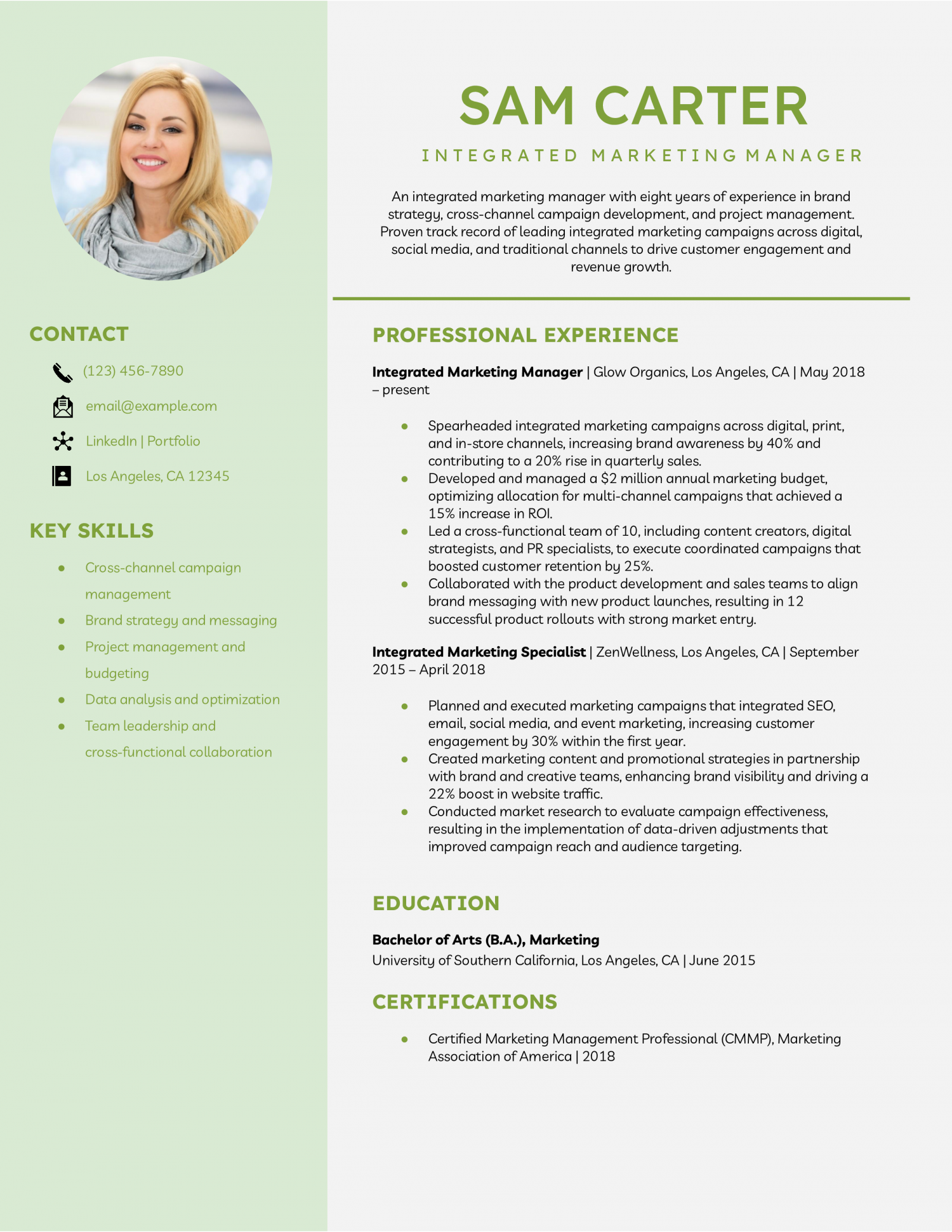 Integrated Marketing Manager Resume Example