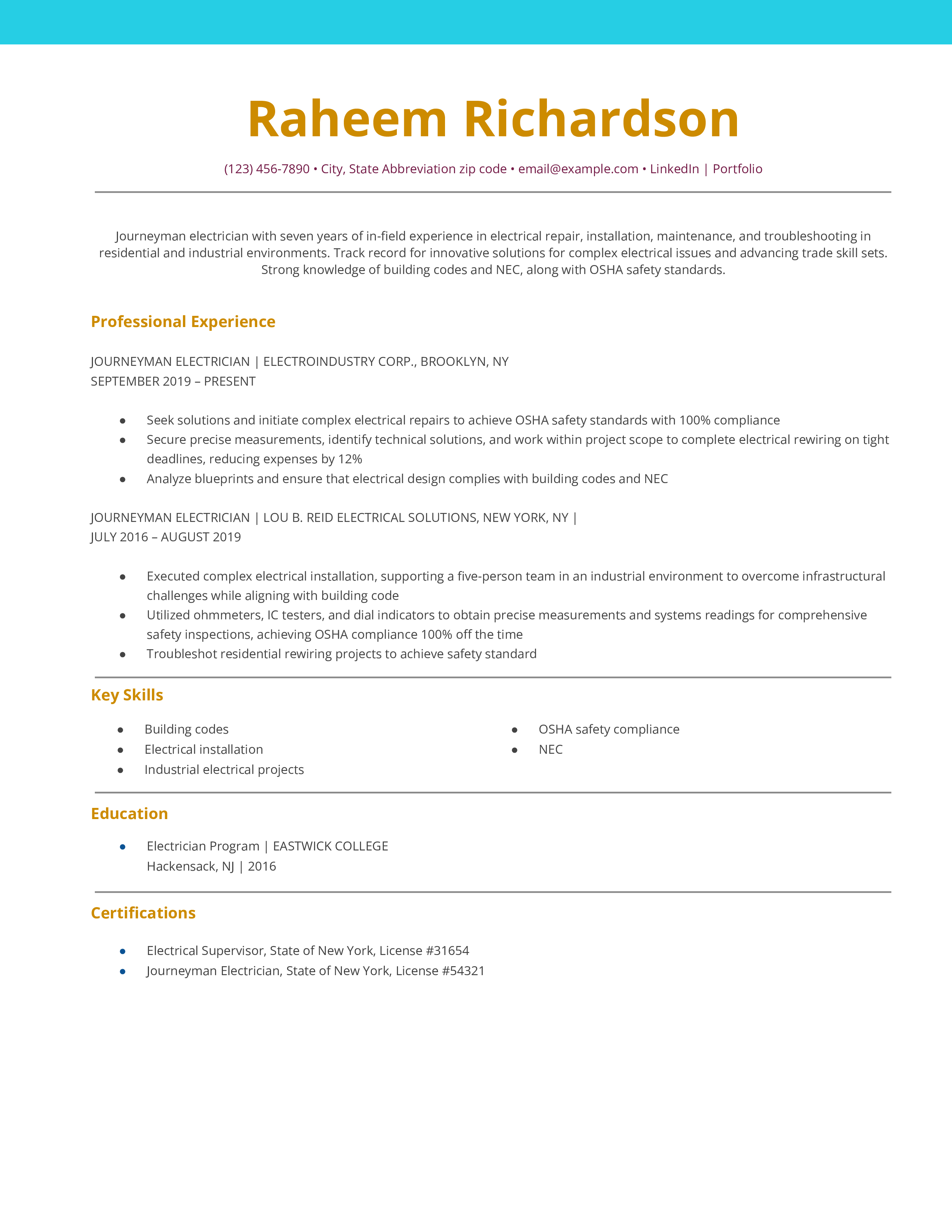 Electrician Resume Examples and Templates for 2025