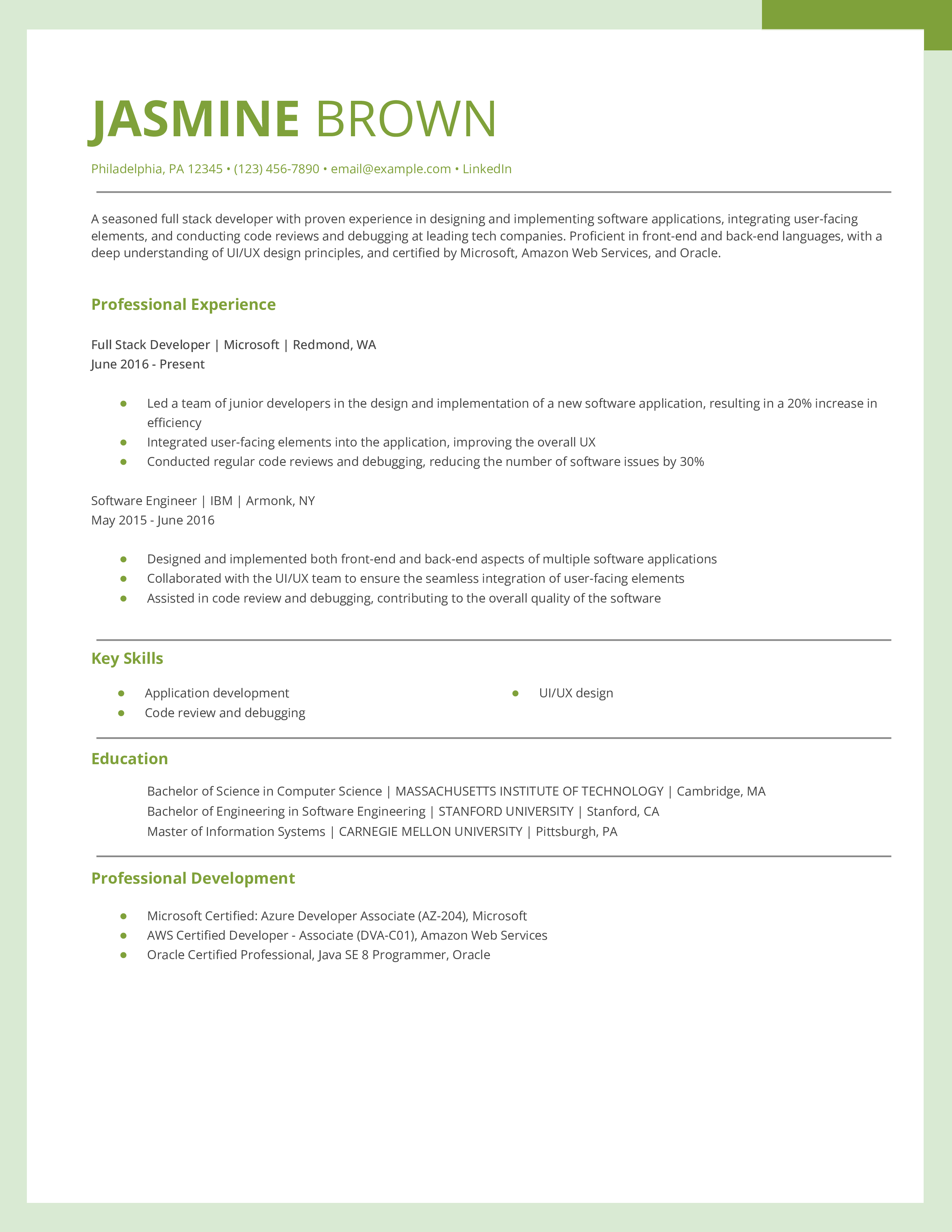 Full Stack Developer Resume Examples And Templates For