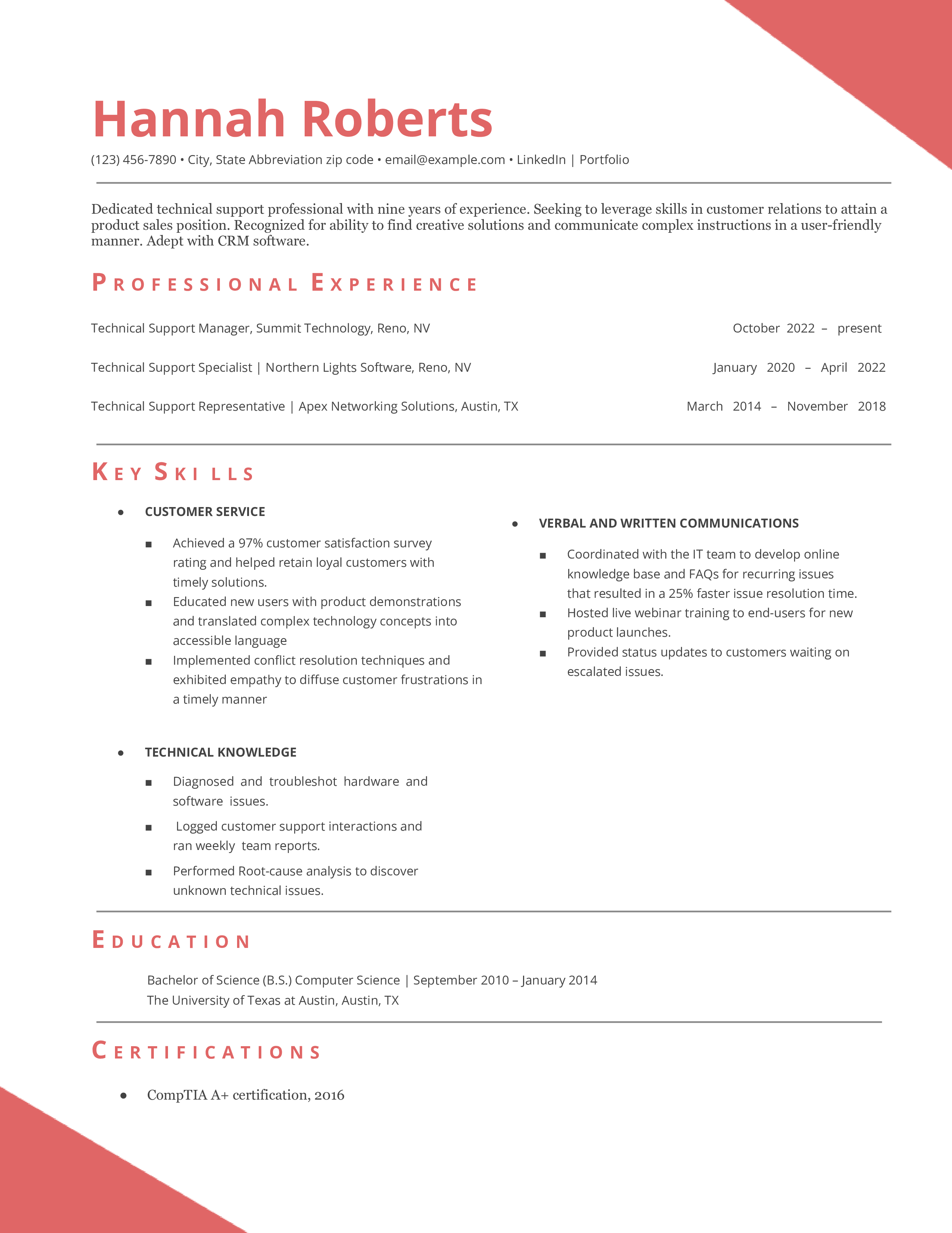 Mid Level Skills Based Resume Sample