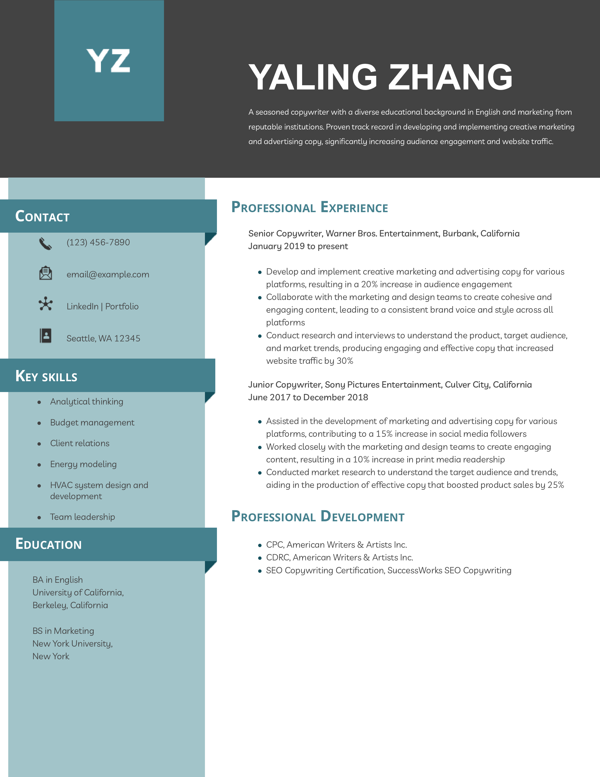 Copywriter Resume No Experience