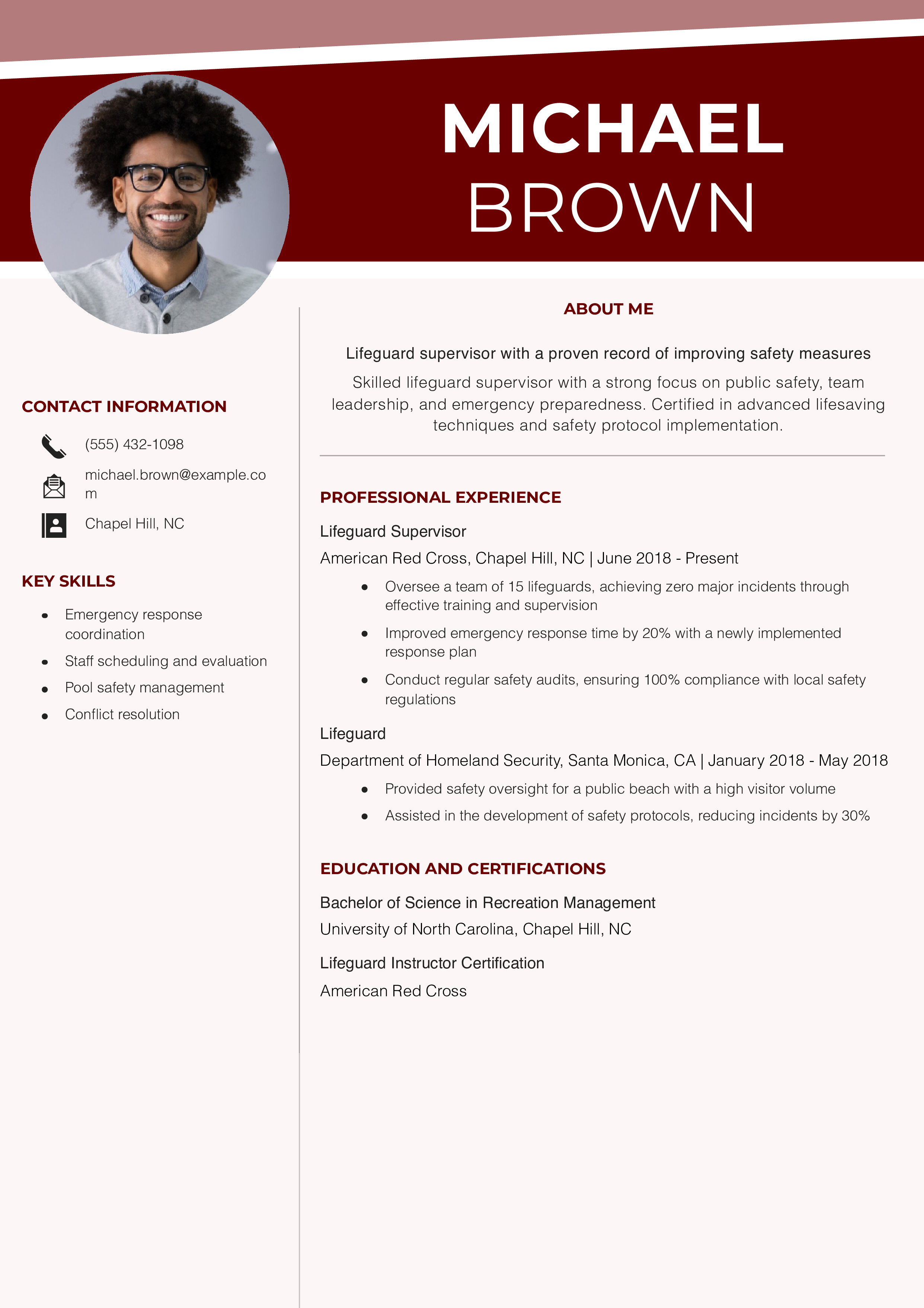 Lifeguard Supervisor Resume Example