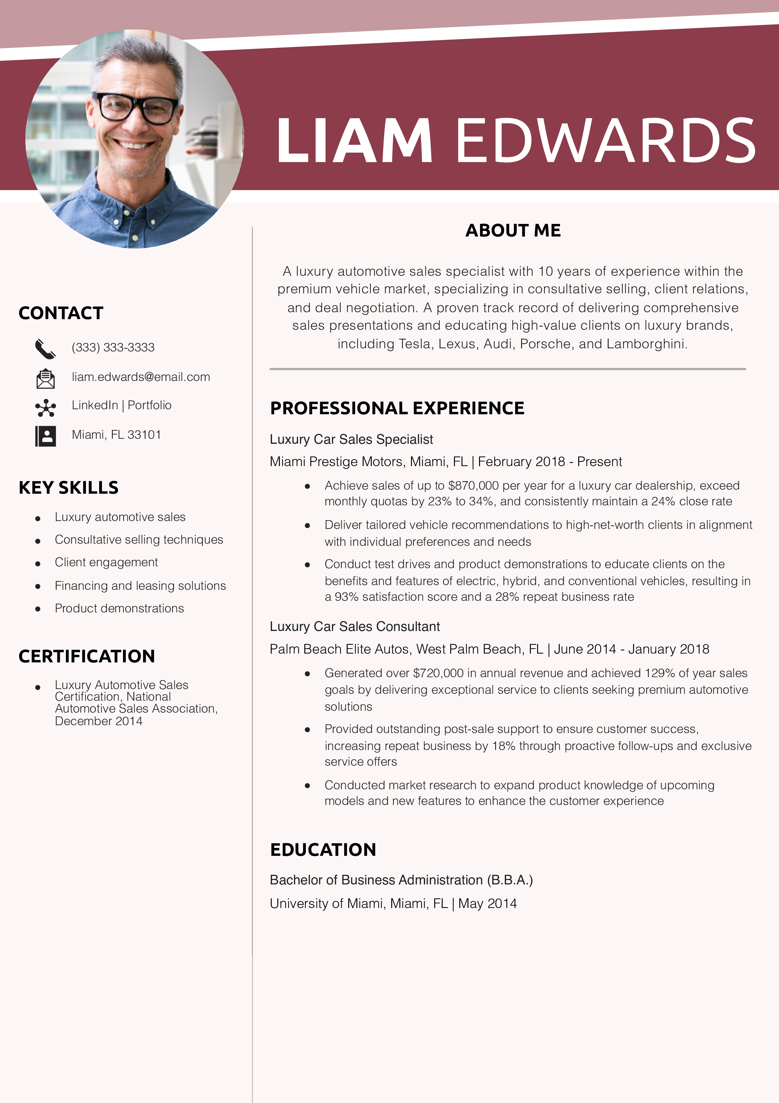  Luxury Car Salesman Resume Example