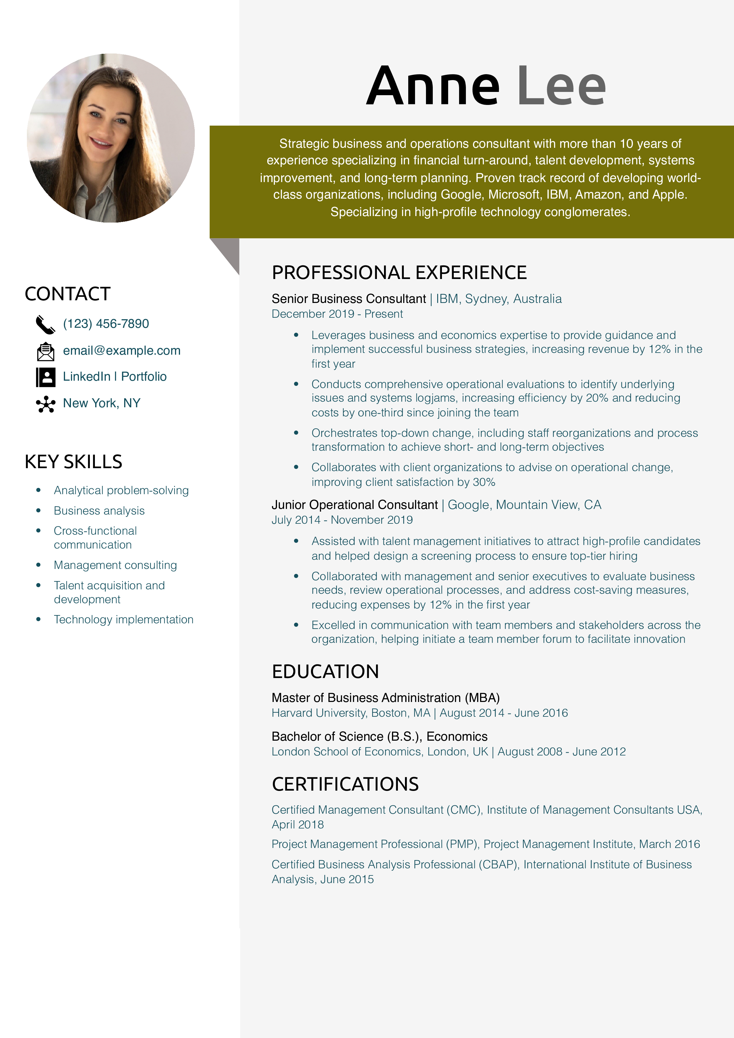 Consultant Resume Example