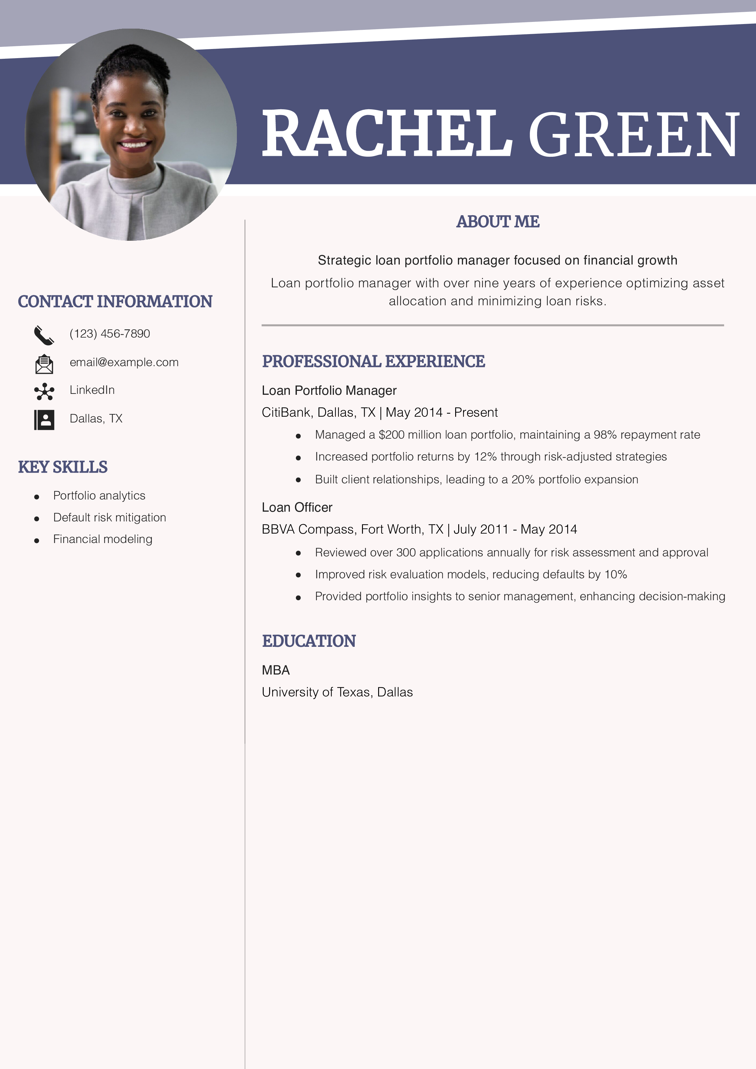 Loan Portfolio Manager Resume Example