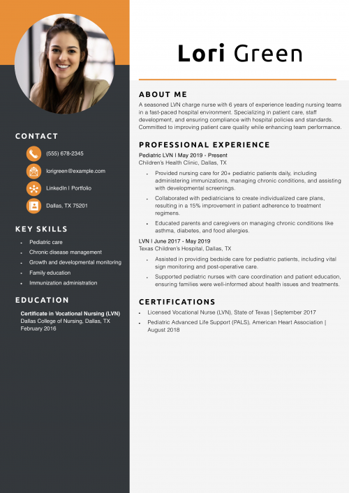 LVN – Pediatric Nurse Resume Example
