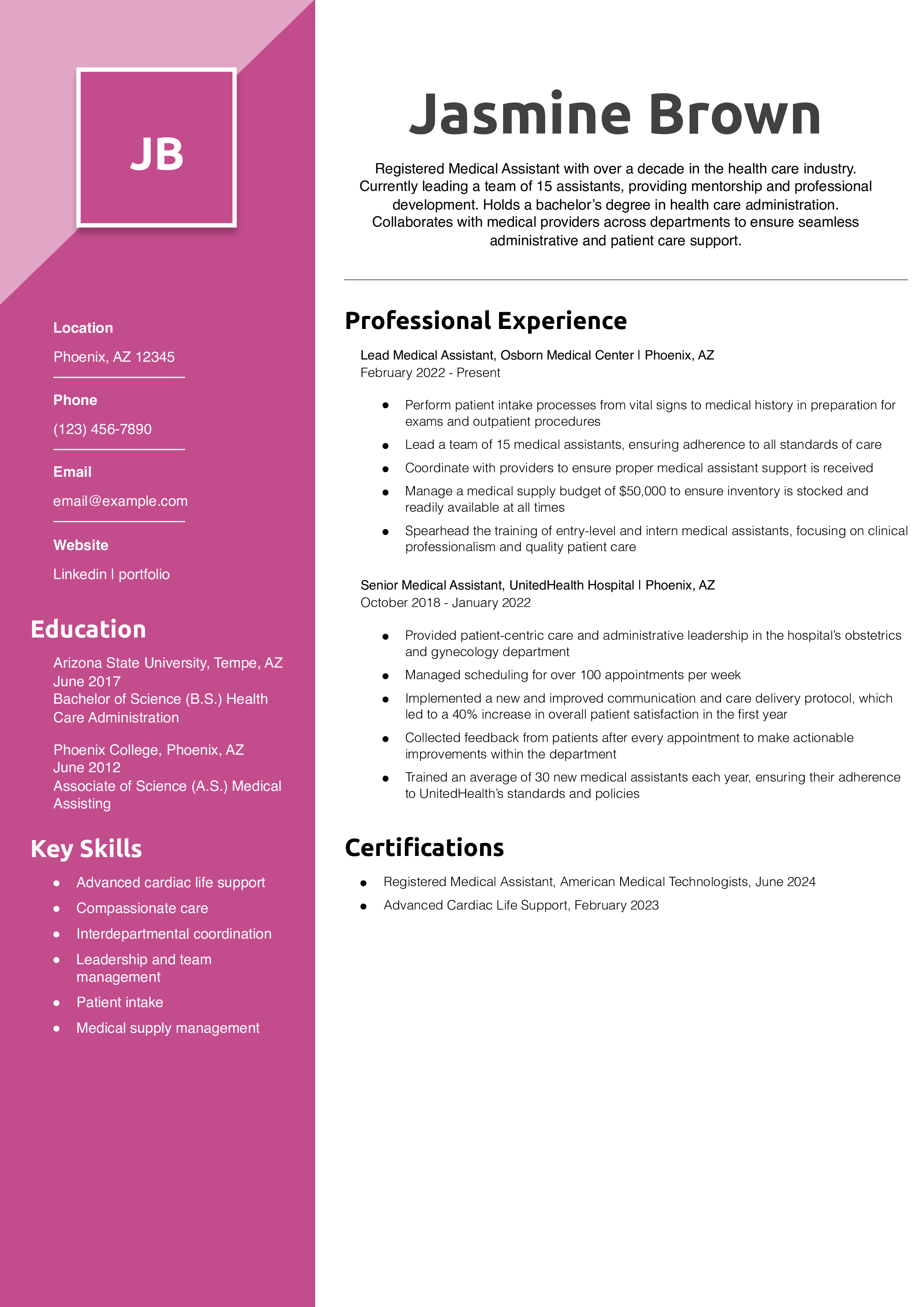 Senior Medical Assistant Resume Example