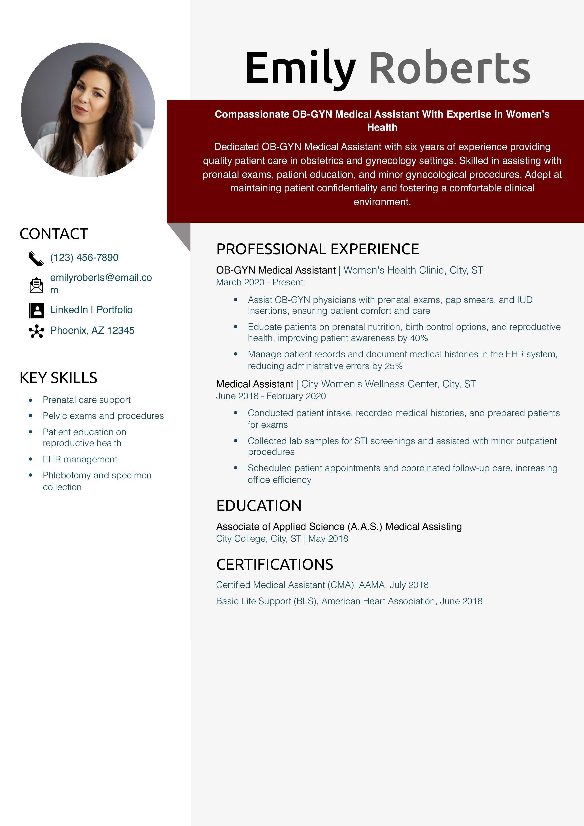 OB-GYN Medical Assistant Resume Example