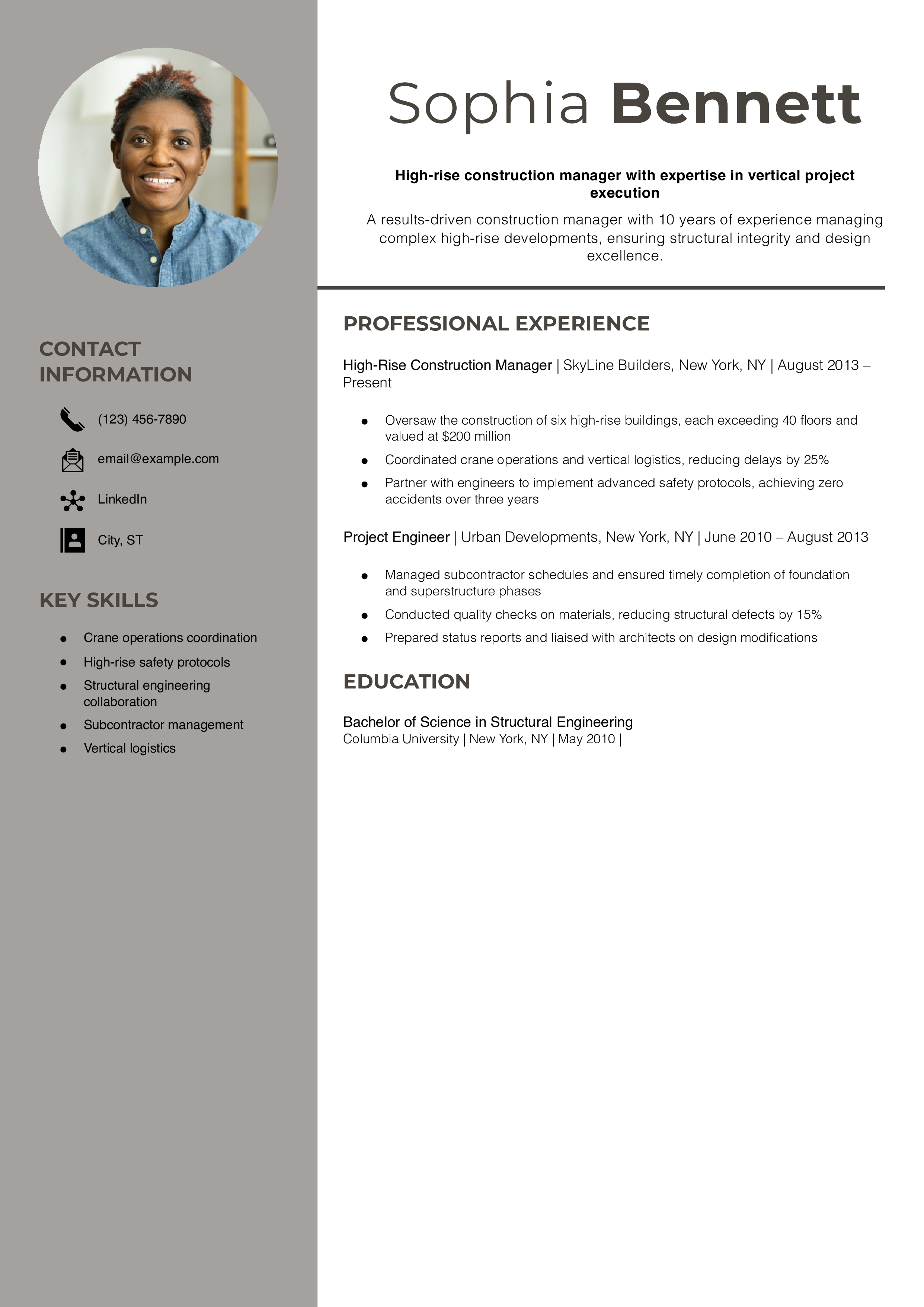 High-Rise Construction Manager Resume Example