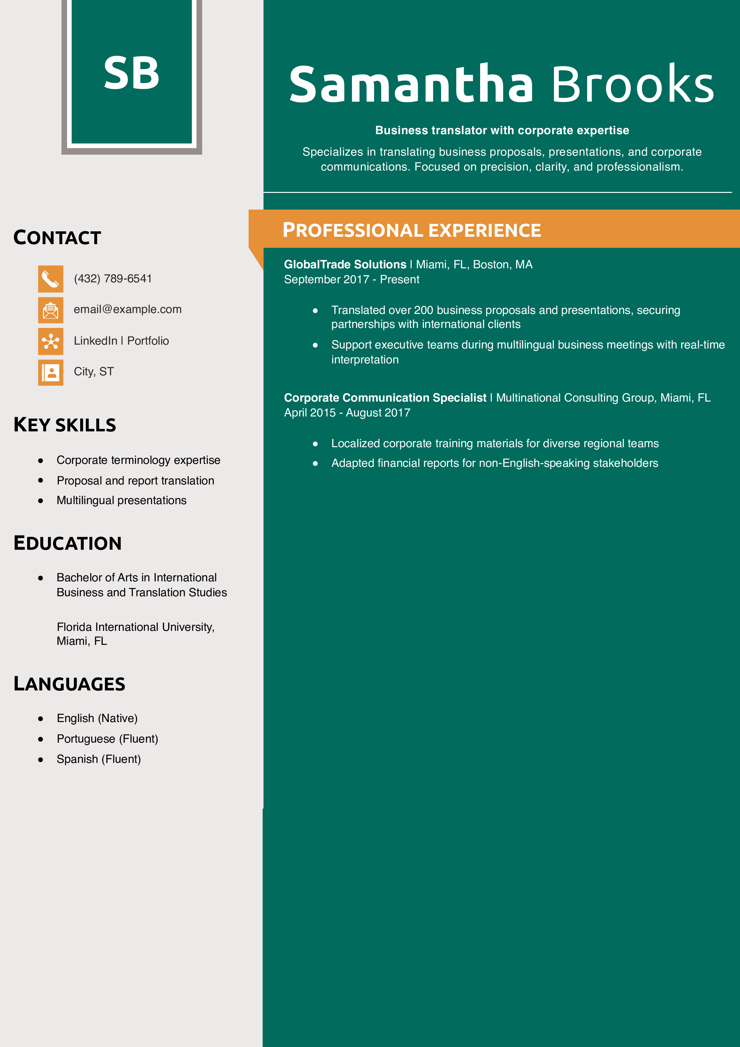 Business Translator Resume Example