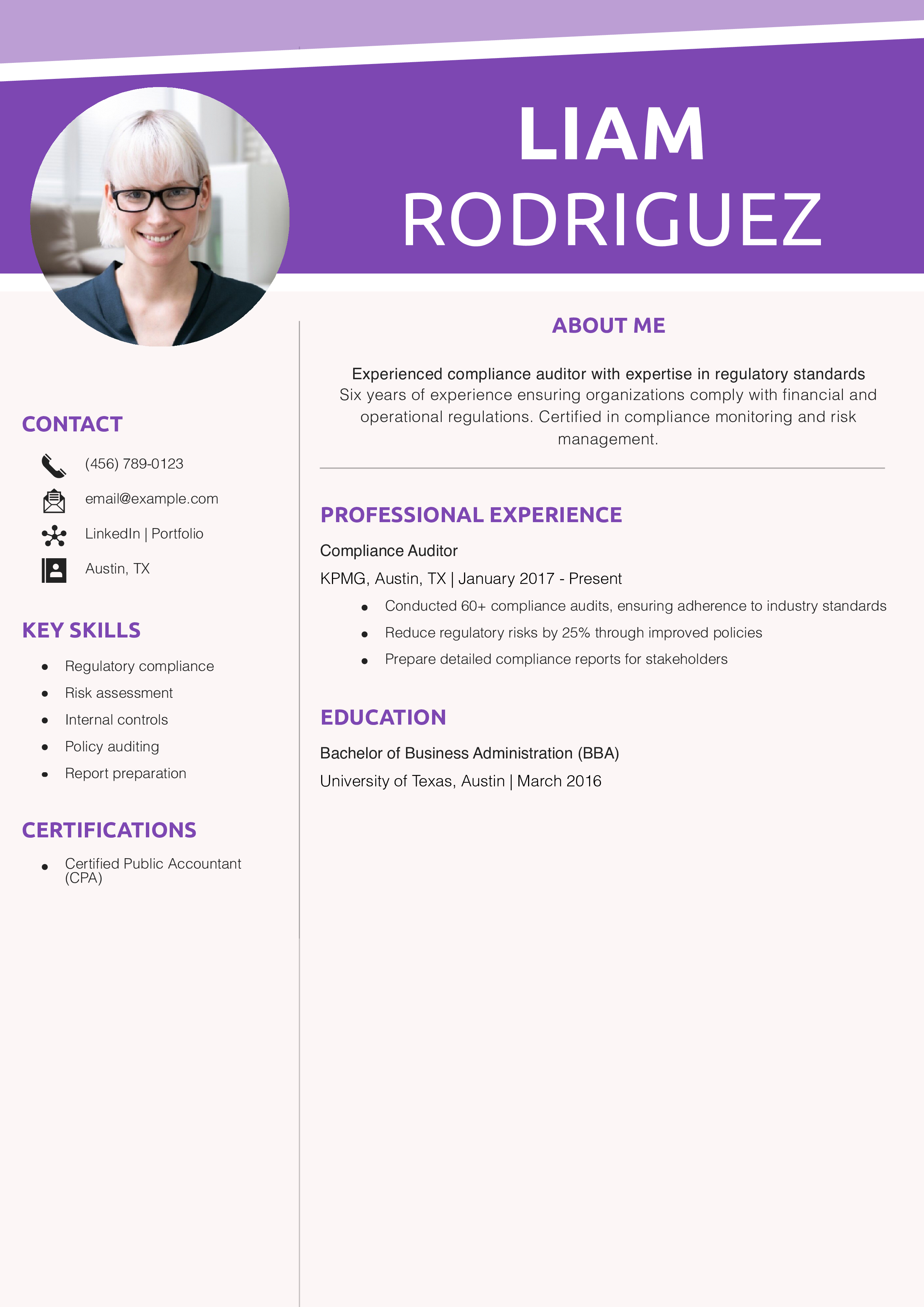 Compliance Auditor Resume Example