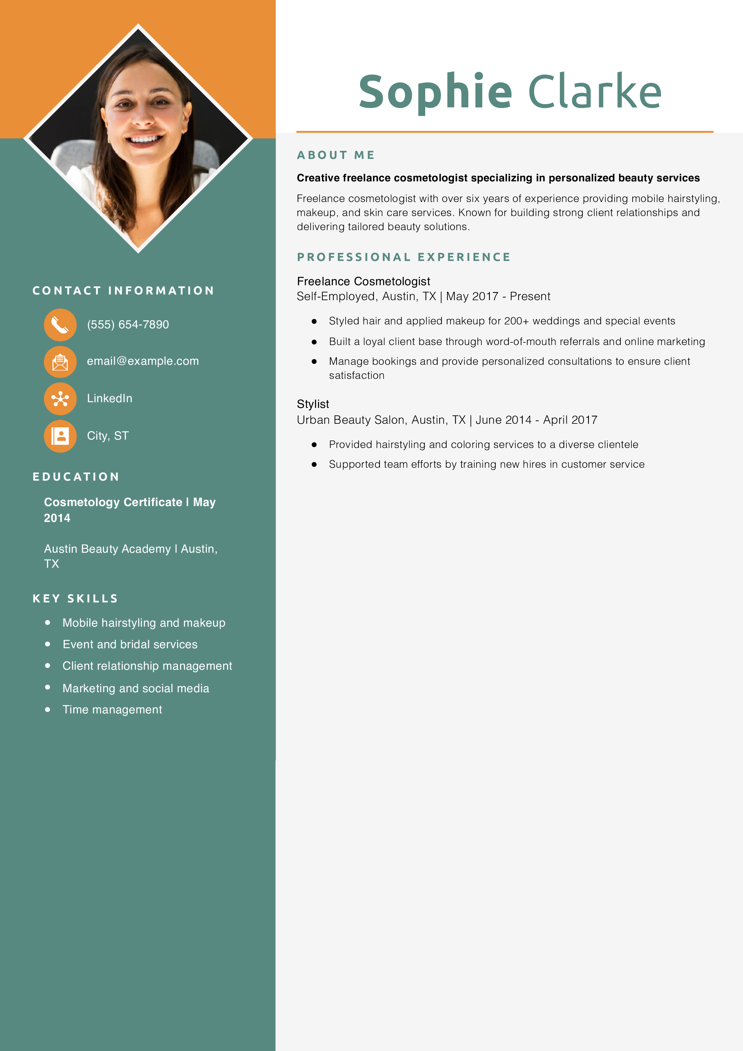 Freelance Cosmetologist Resume Example