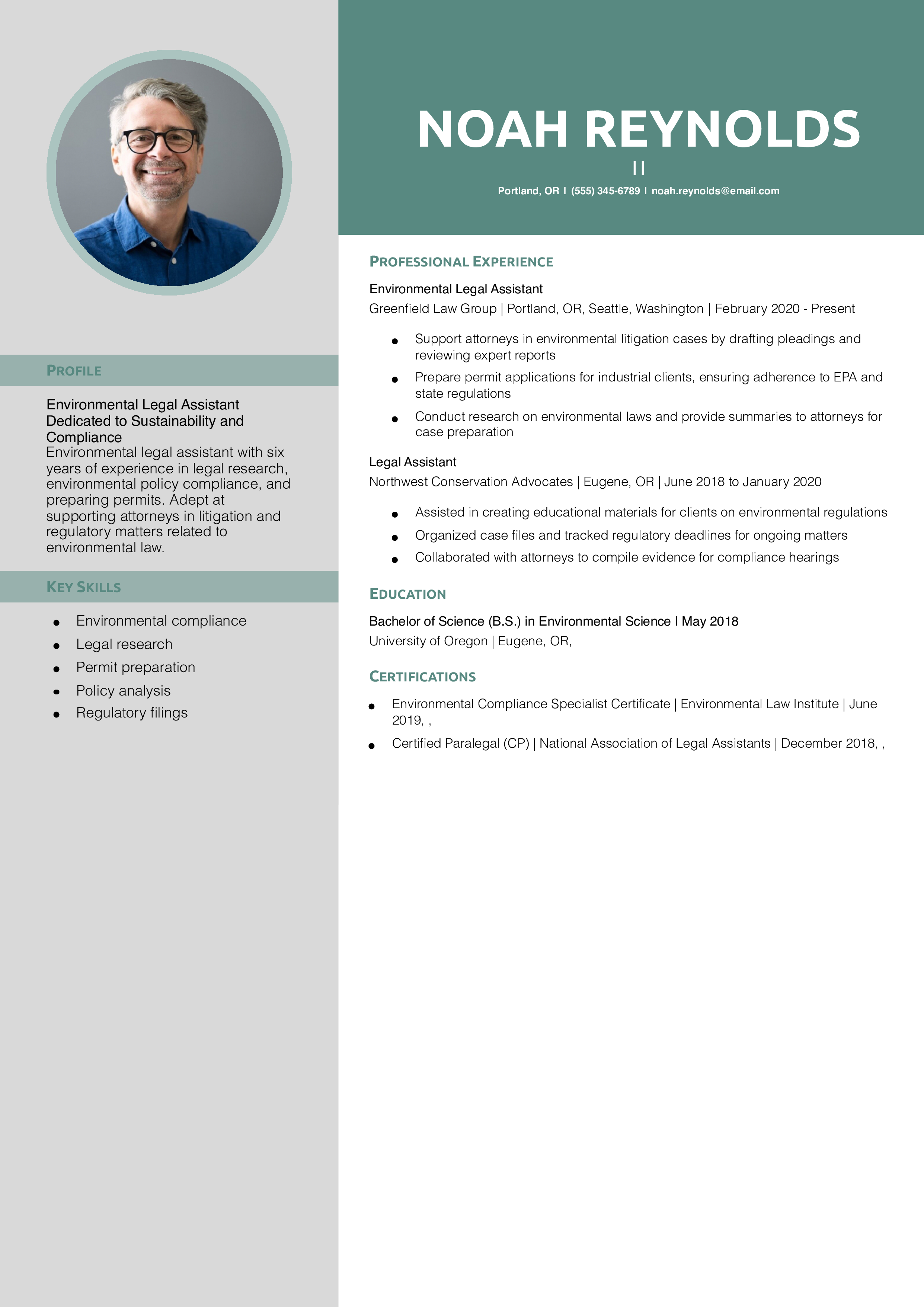 Environmental Legal Assistant Resume Example