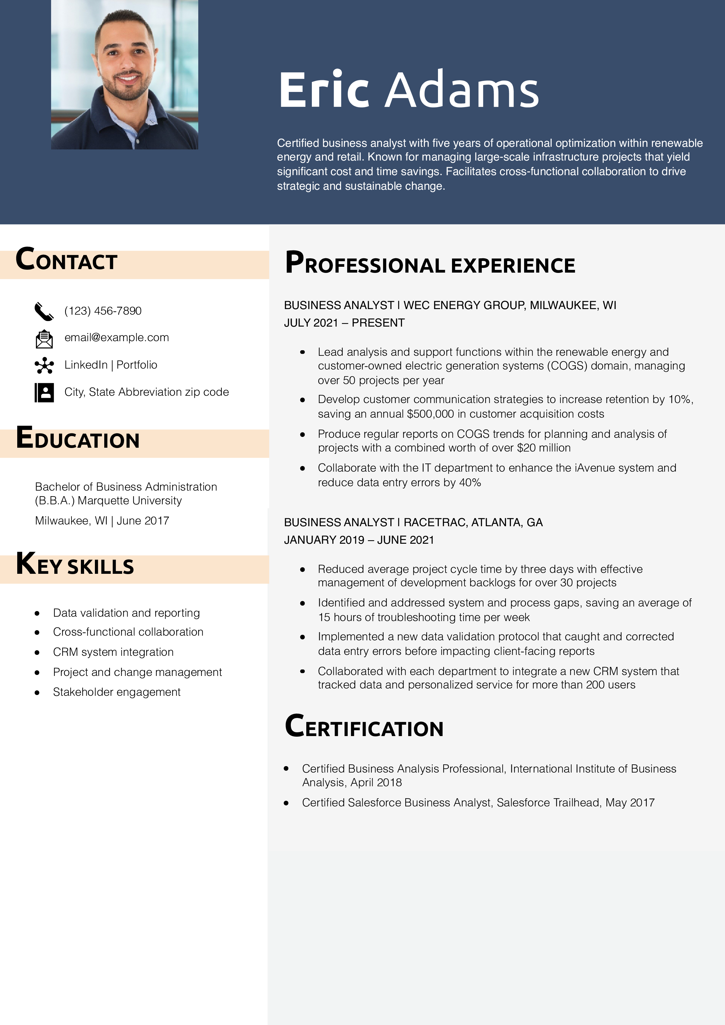 Mid-level Business Analyst Resume Example