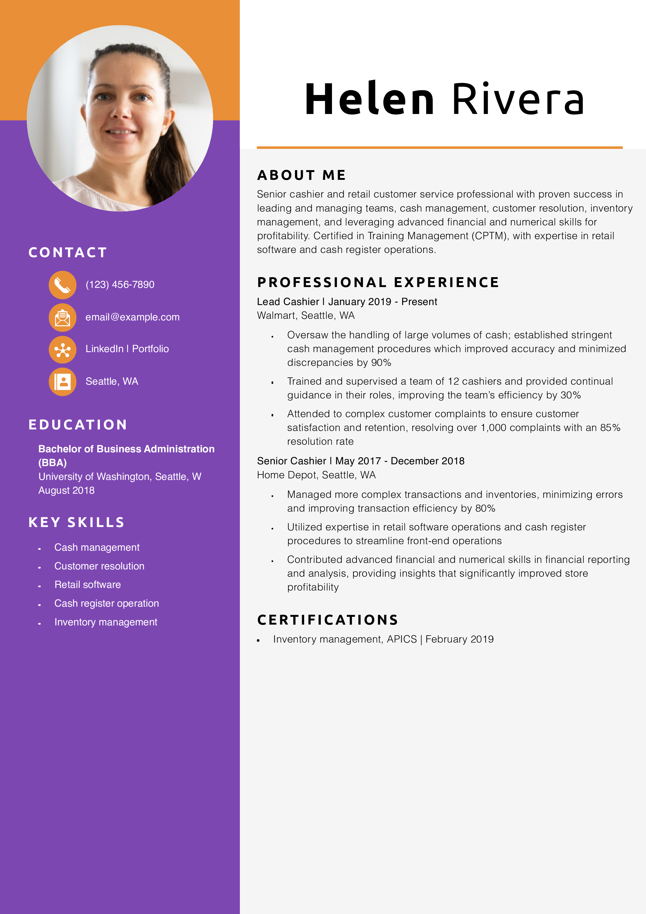  Senior-level Cashier Resume Example