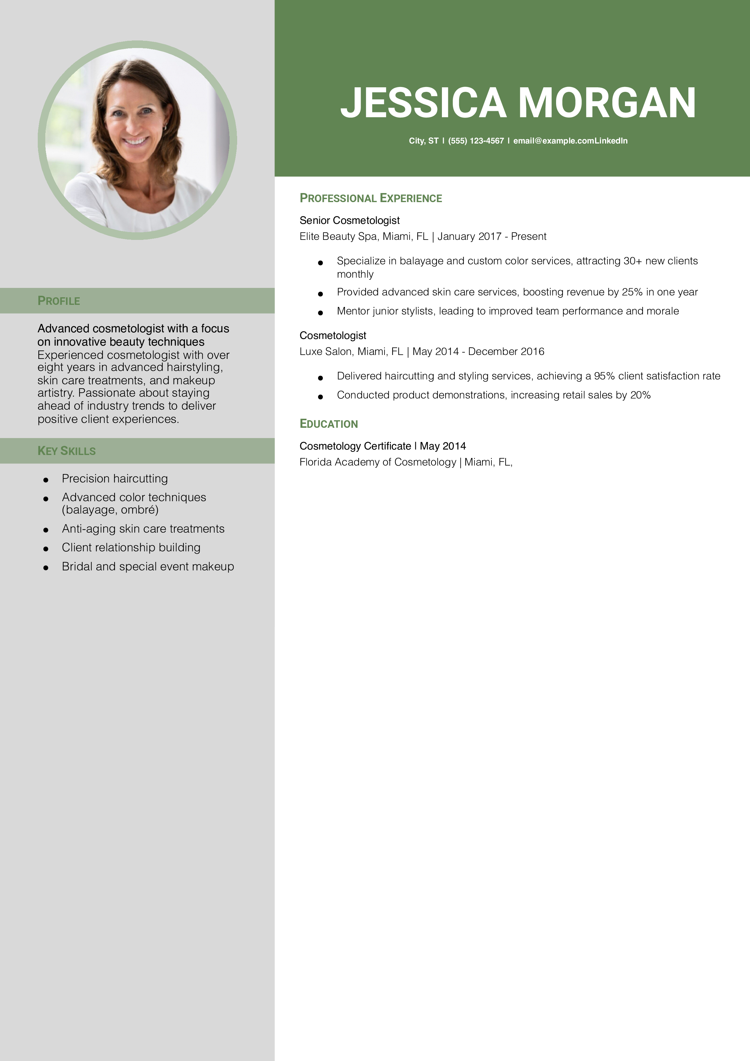 Advanced Cosmetologist Resume Example