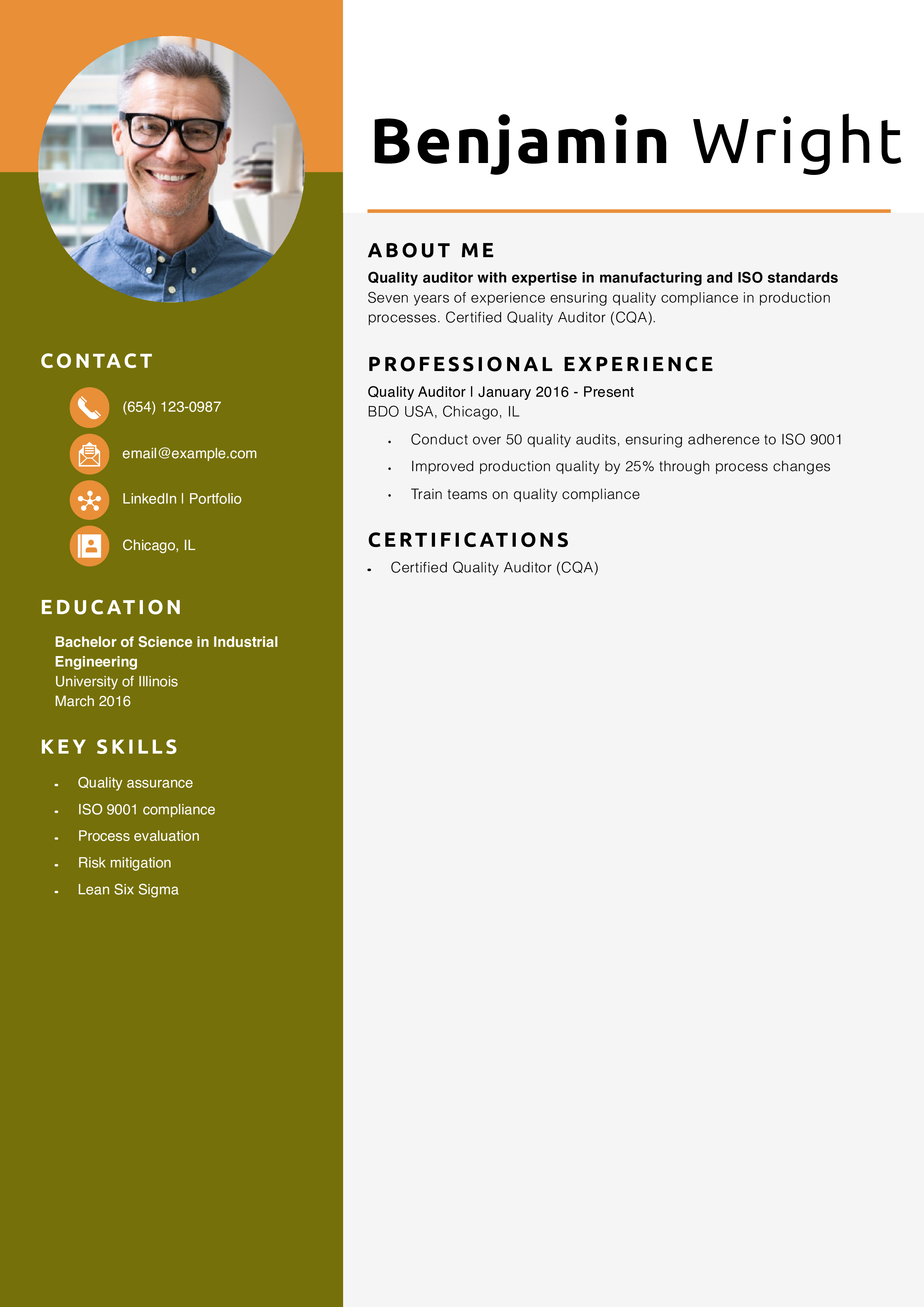 Quality Auditor Resume Example