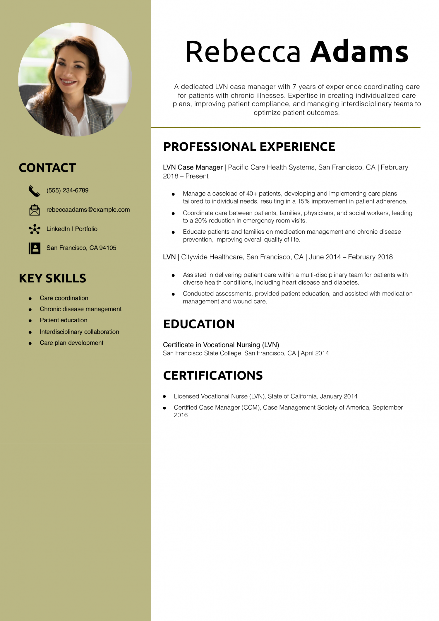 LVN Case Manager Resume Example
