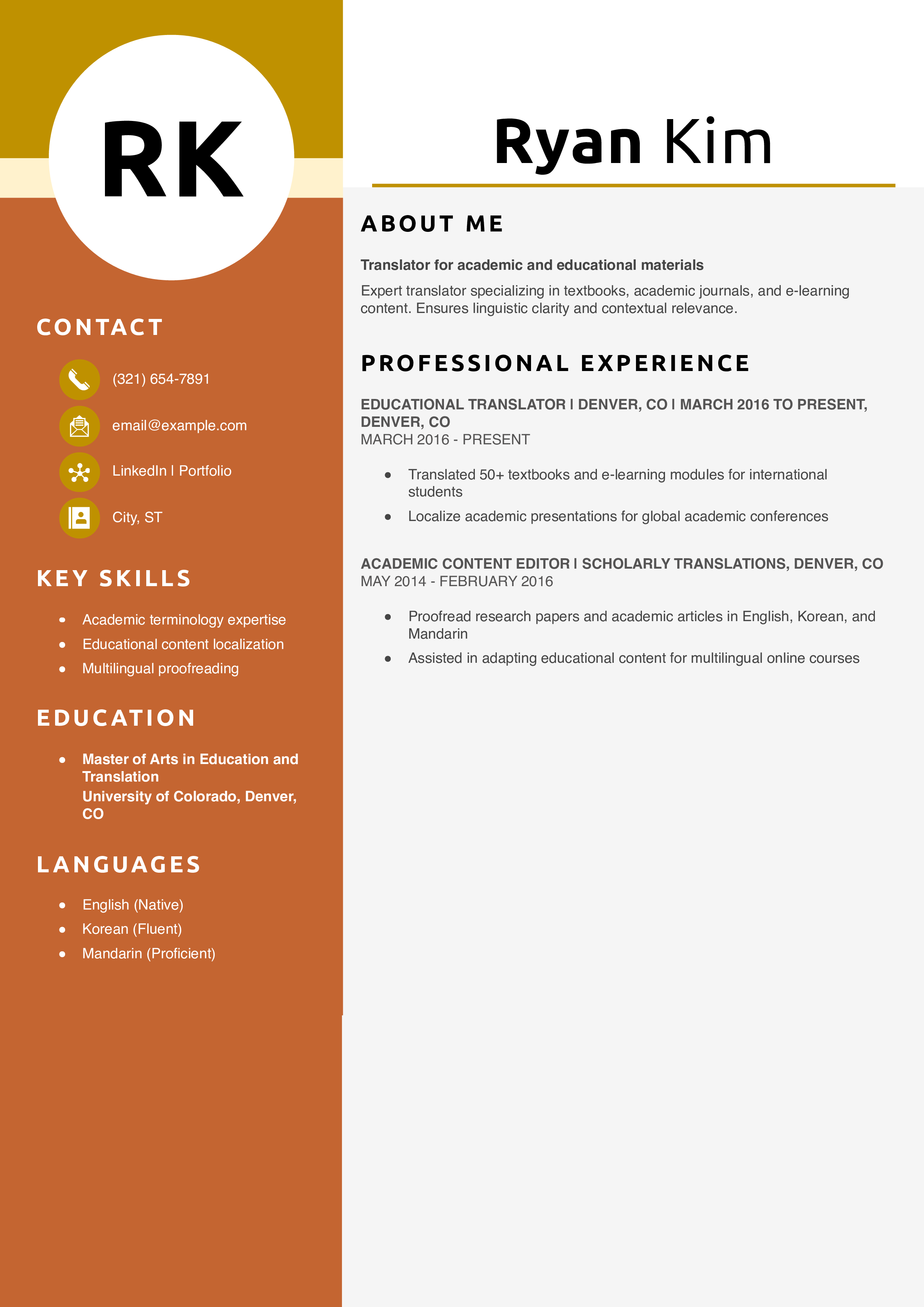 Educational Content Translator Resume Example