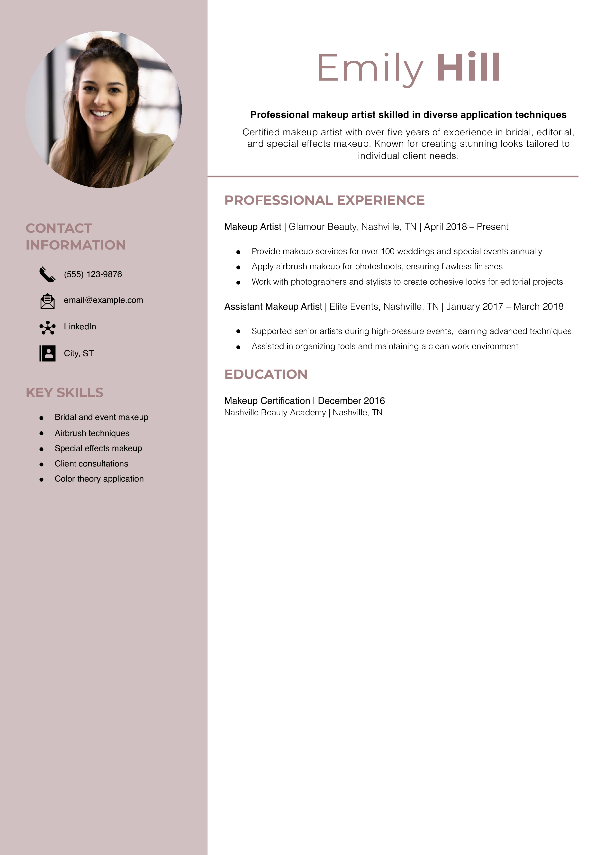 Makeup Artist Resume Example