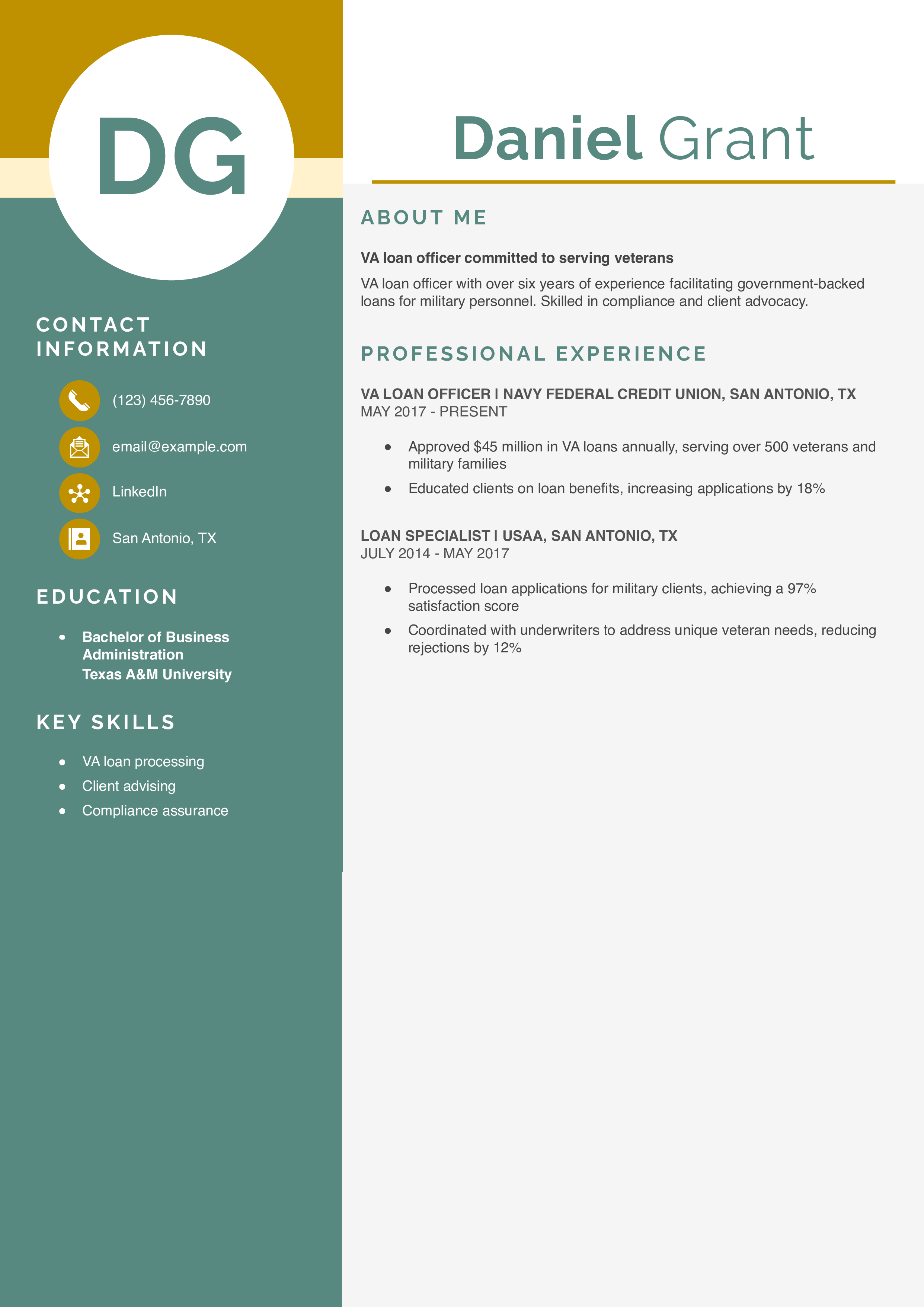 VA Loan Officer Resume Example