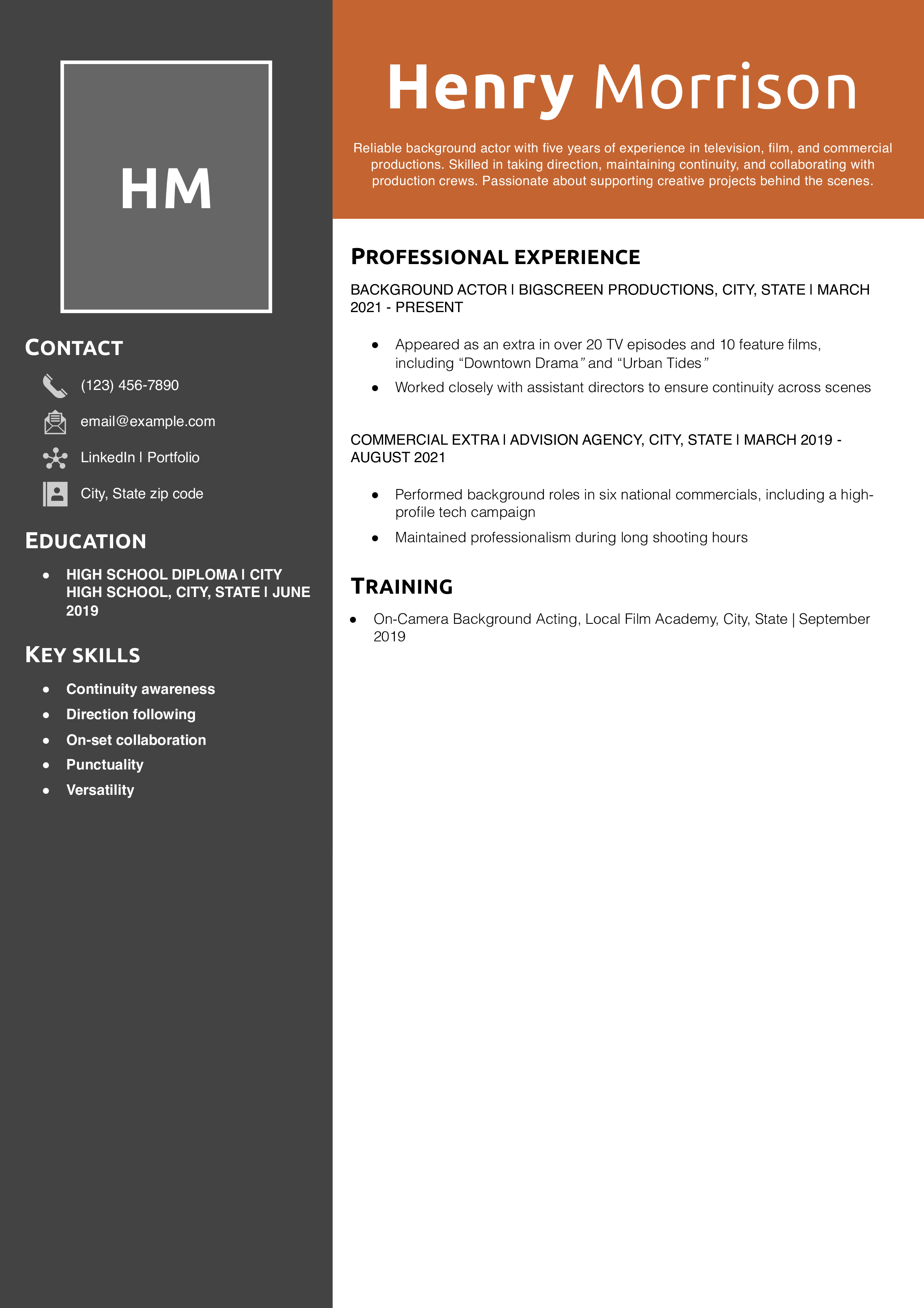 Background Actor Resume Example