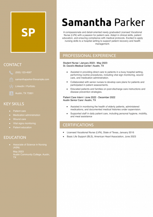 New Grad LVN Resume Example