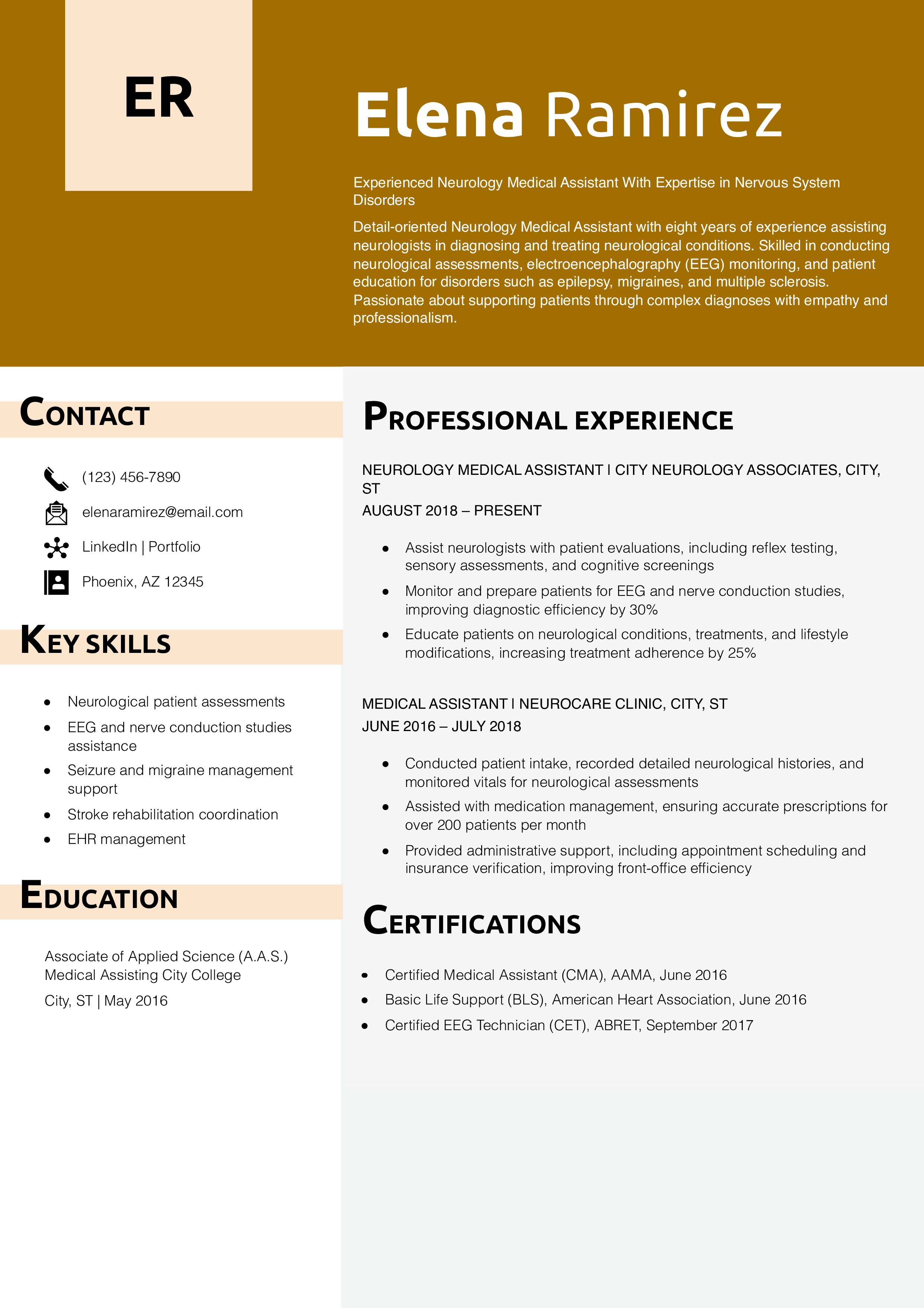 Neurology Medical Assistant Resume Example