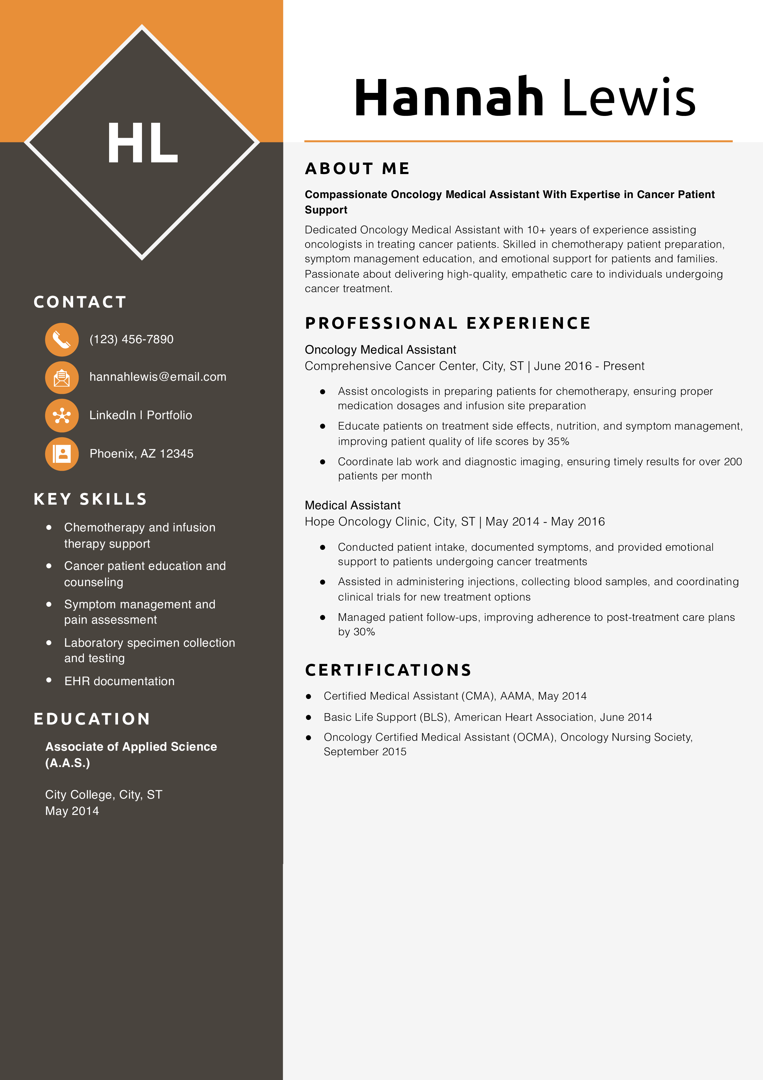 Oncology Medical Assistant Resume Example