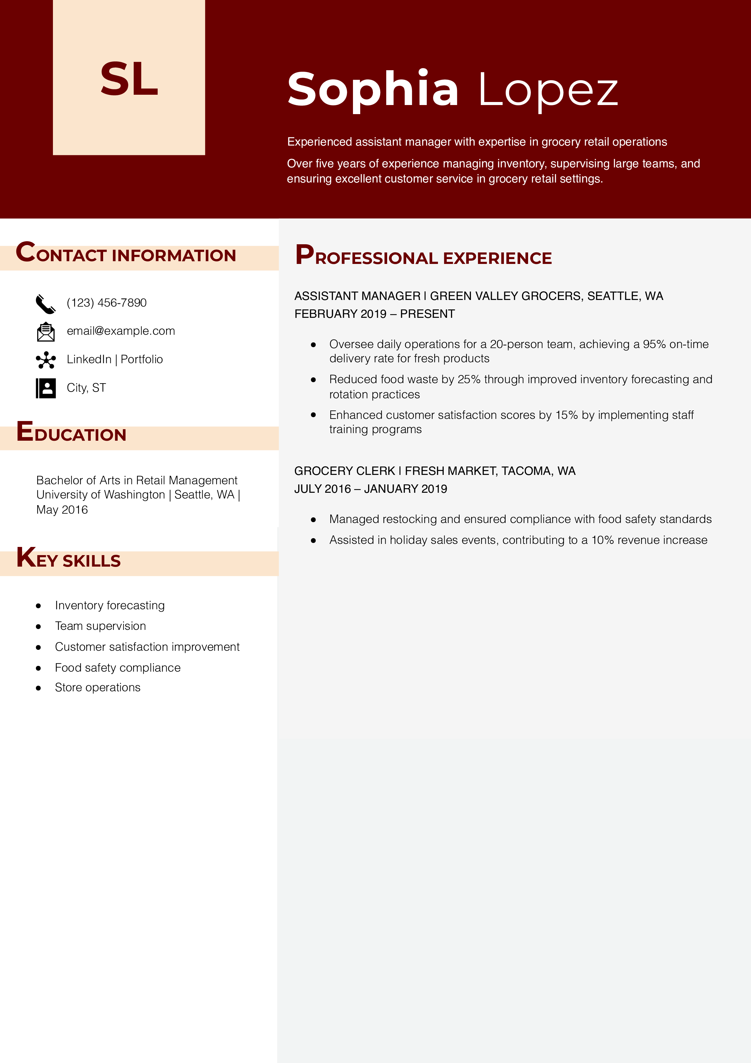 Grocery Store Assistant Manager Resume Example