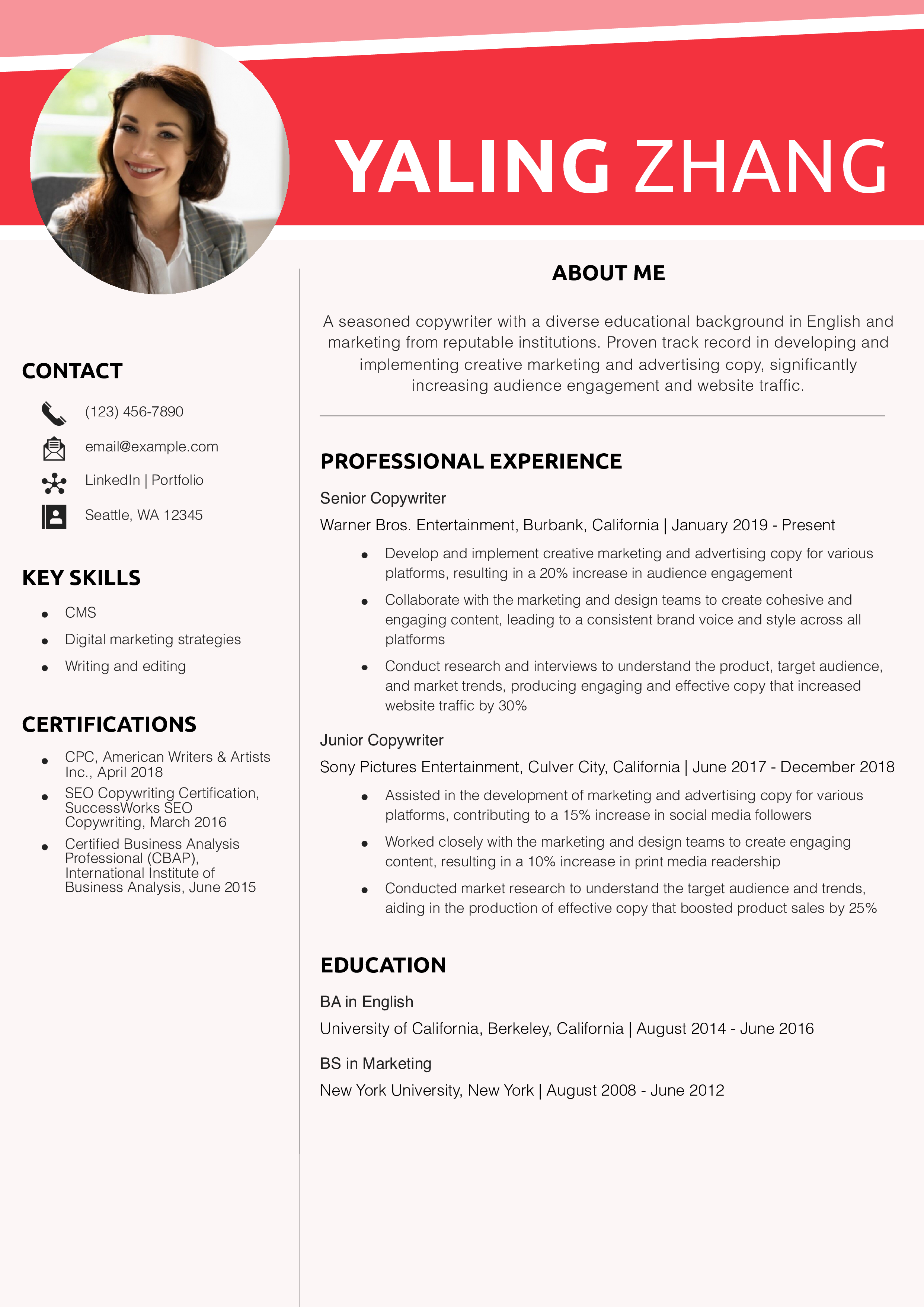 Copywriter Resume No Experience