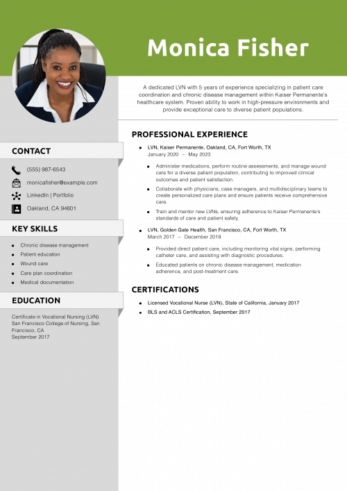 Kaiser LVN Resume Example