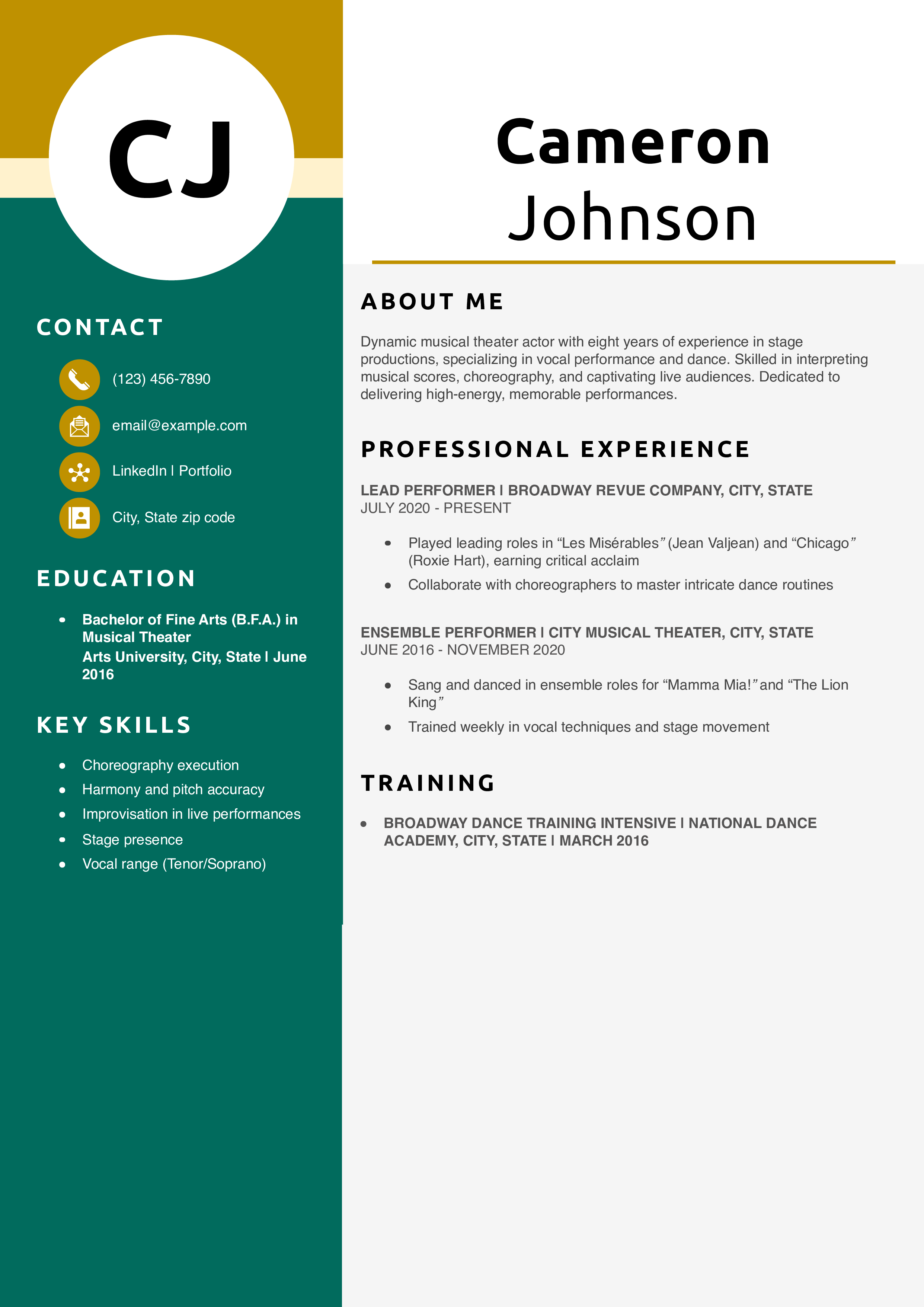 Musical Theater Actor Resume Example