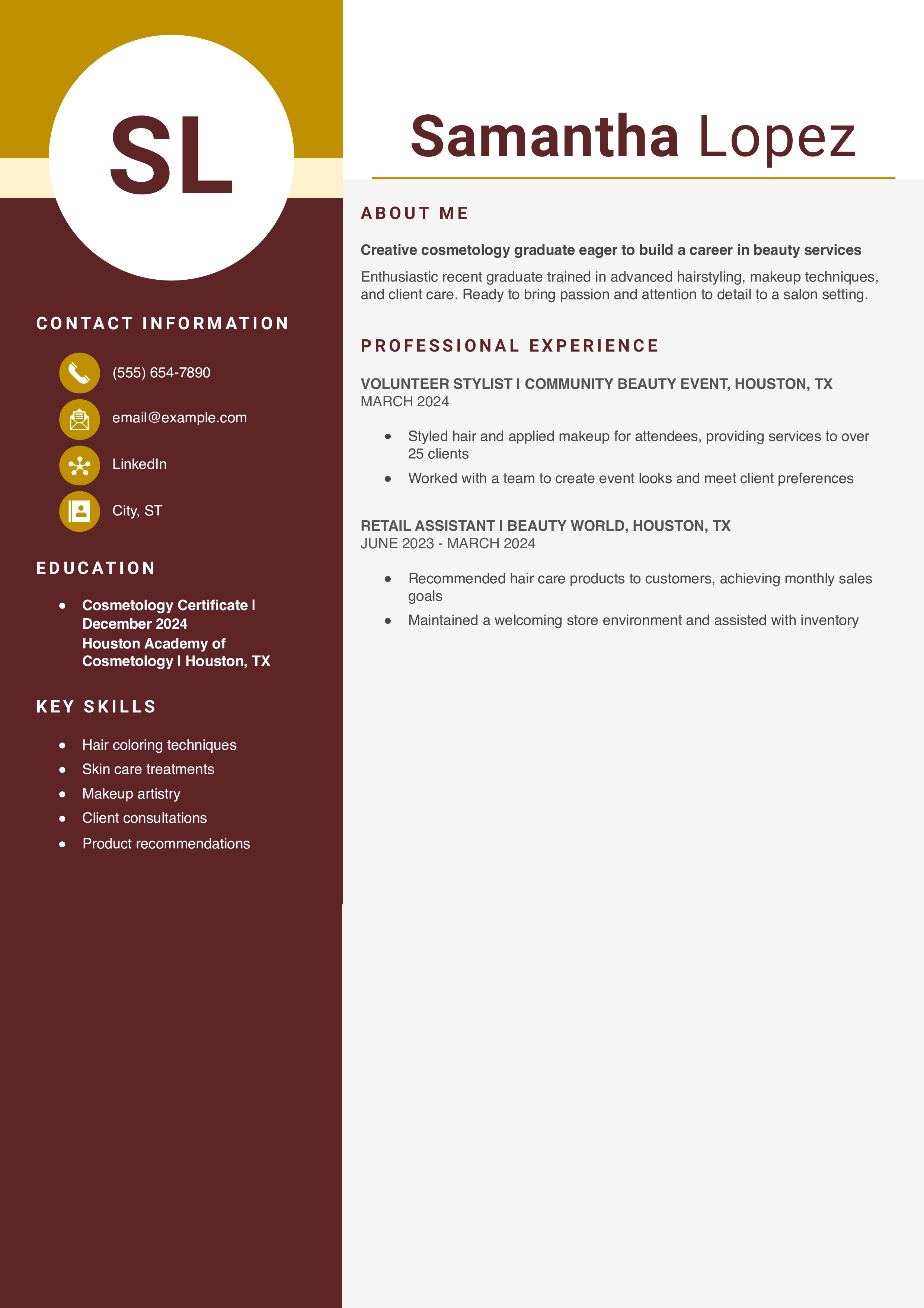 Cosmetology Resume With No Experience Example