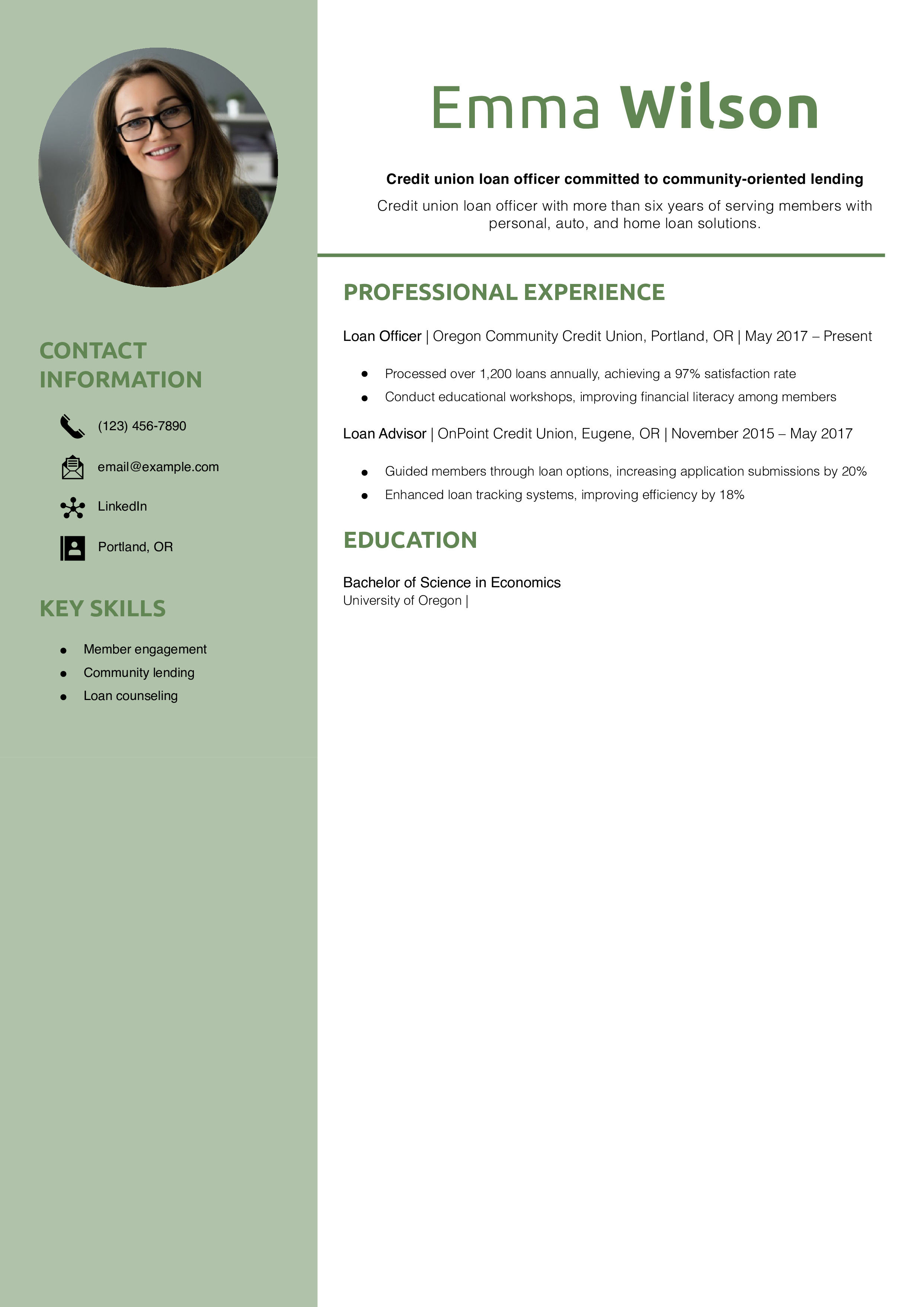 Credit Union Loan Officer Resume Example