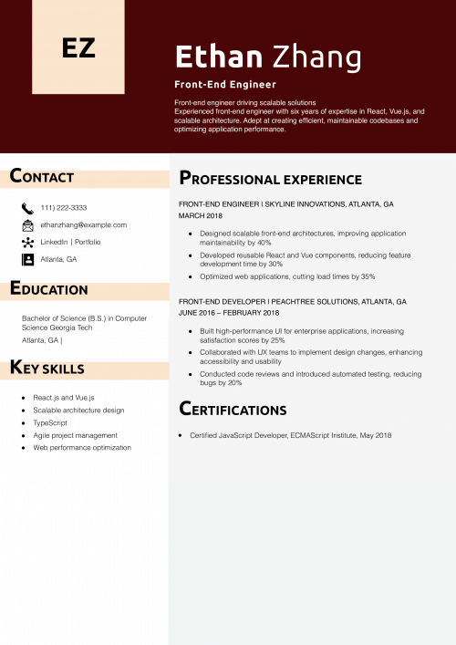 Front-End Engineer Resume Example