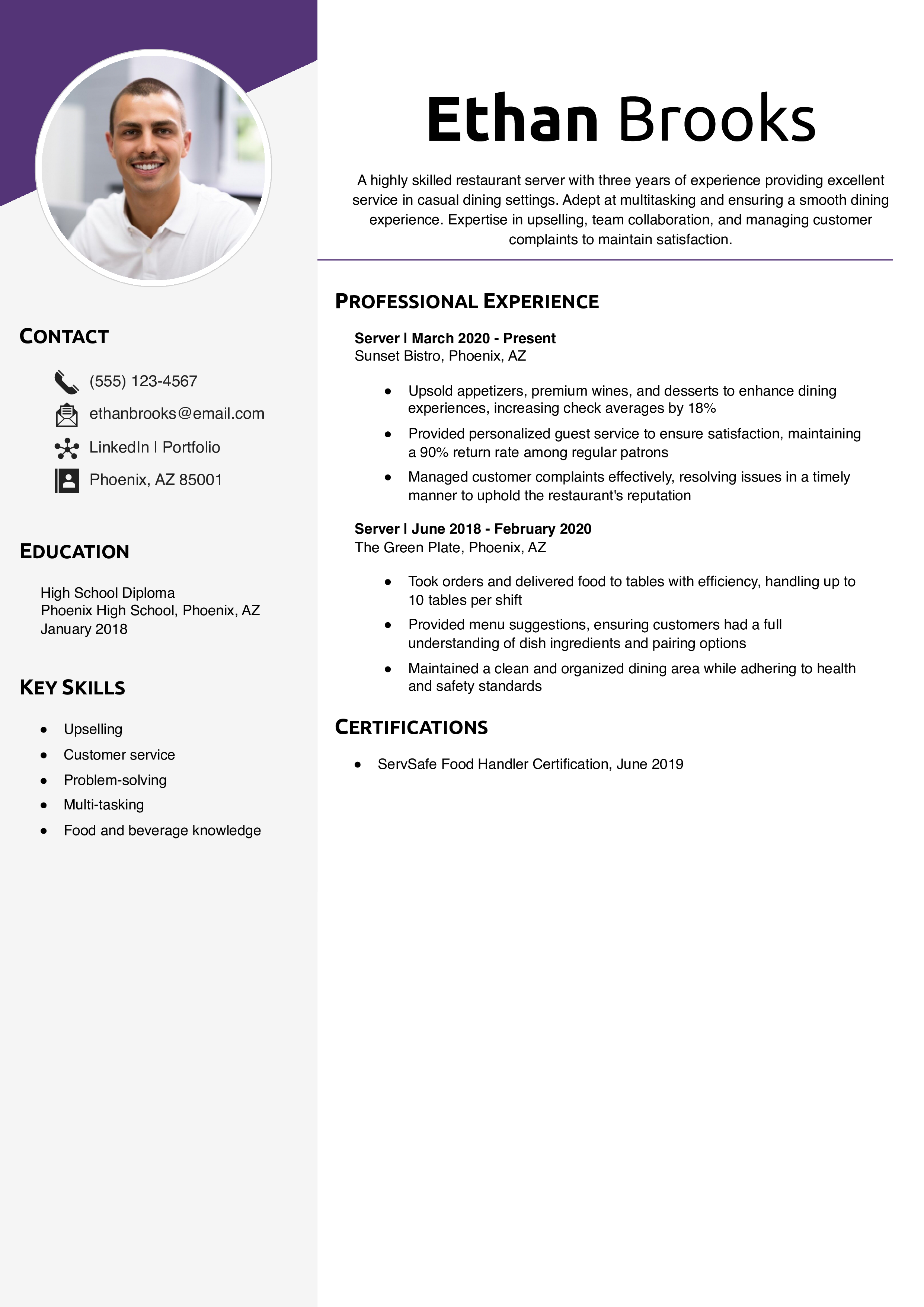 Restaurant Server Skills for Resume Example