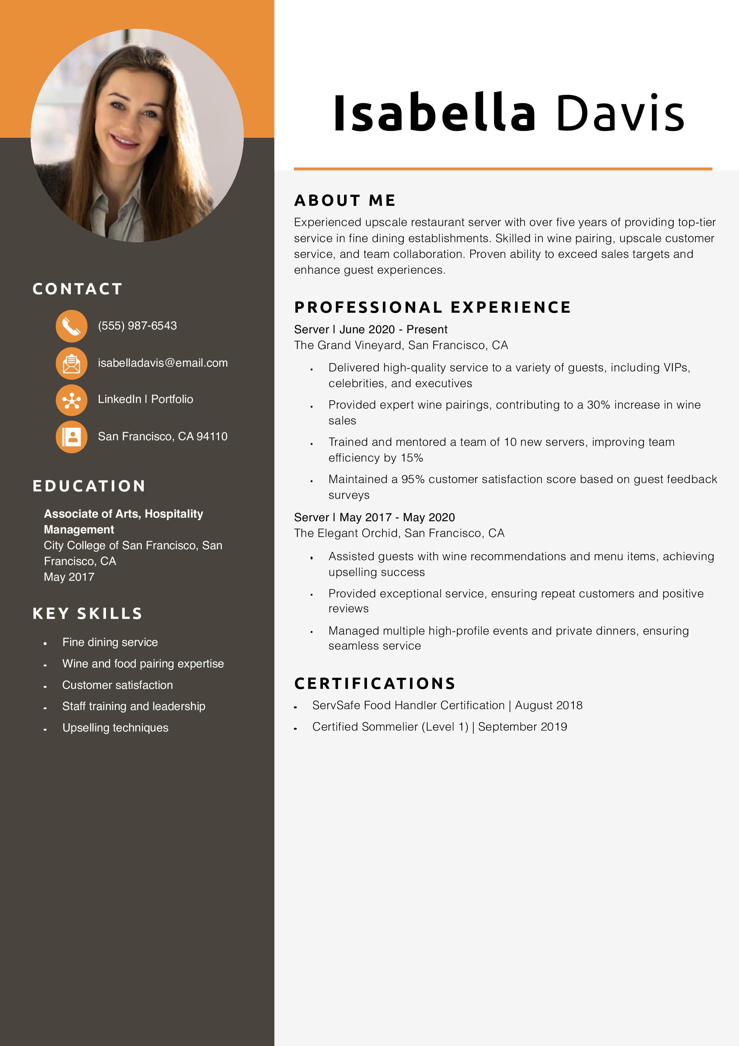 Upscale Restaurant Server Resume Example