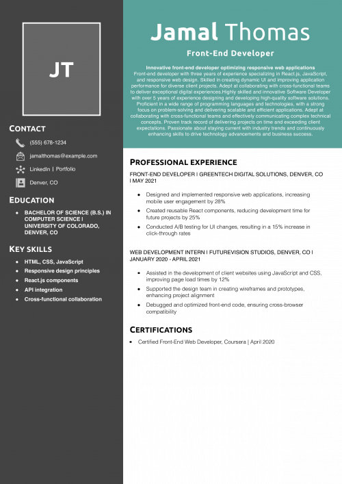 Front-End Developer Resume Example