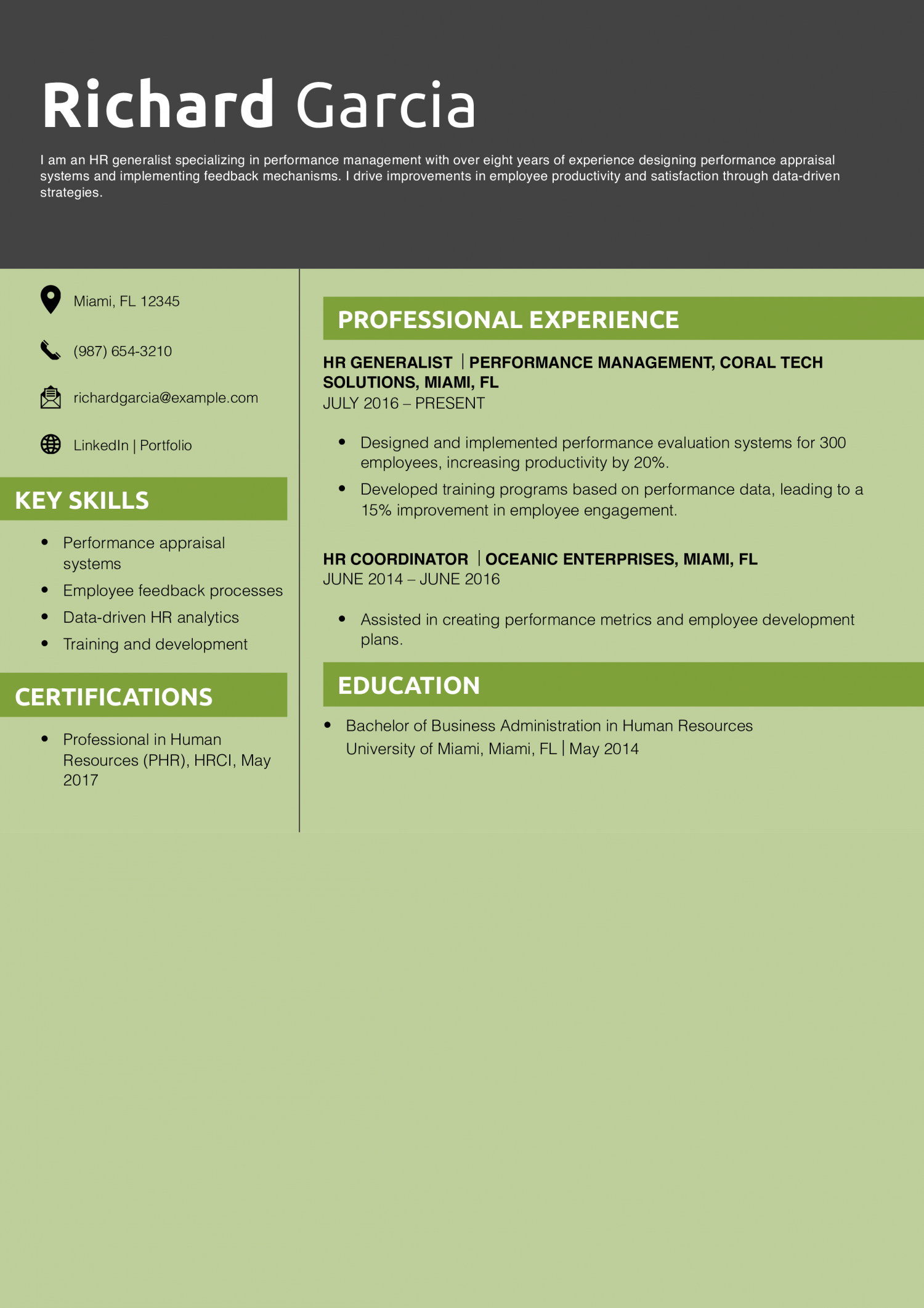 HR Generalist Performance Management Resume Example