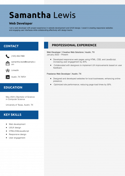 Web Developer Resume Example