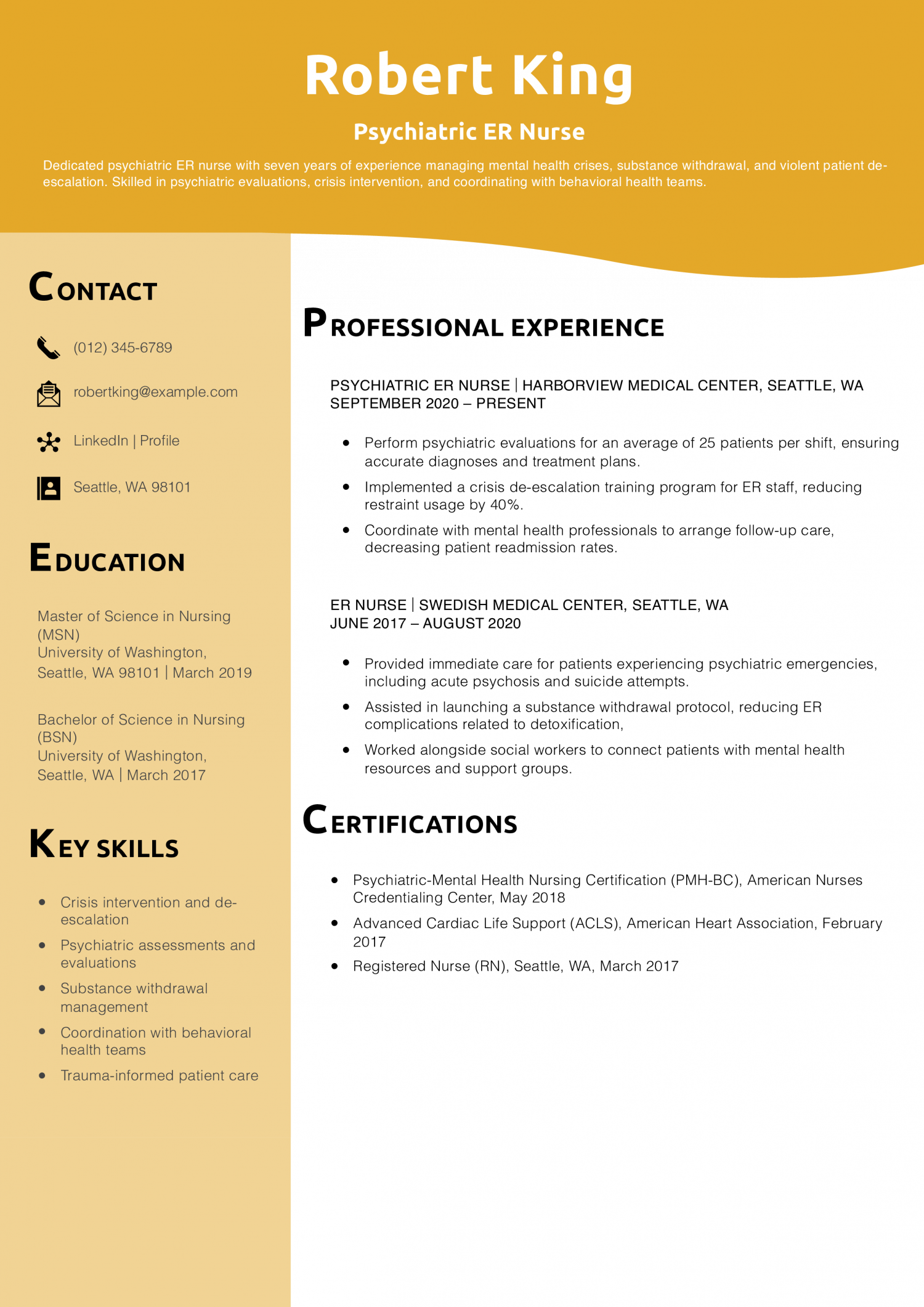 Psychiatric ER Nurse Resume Example